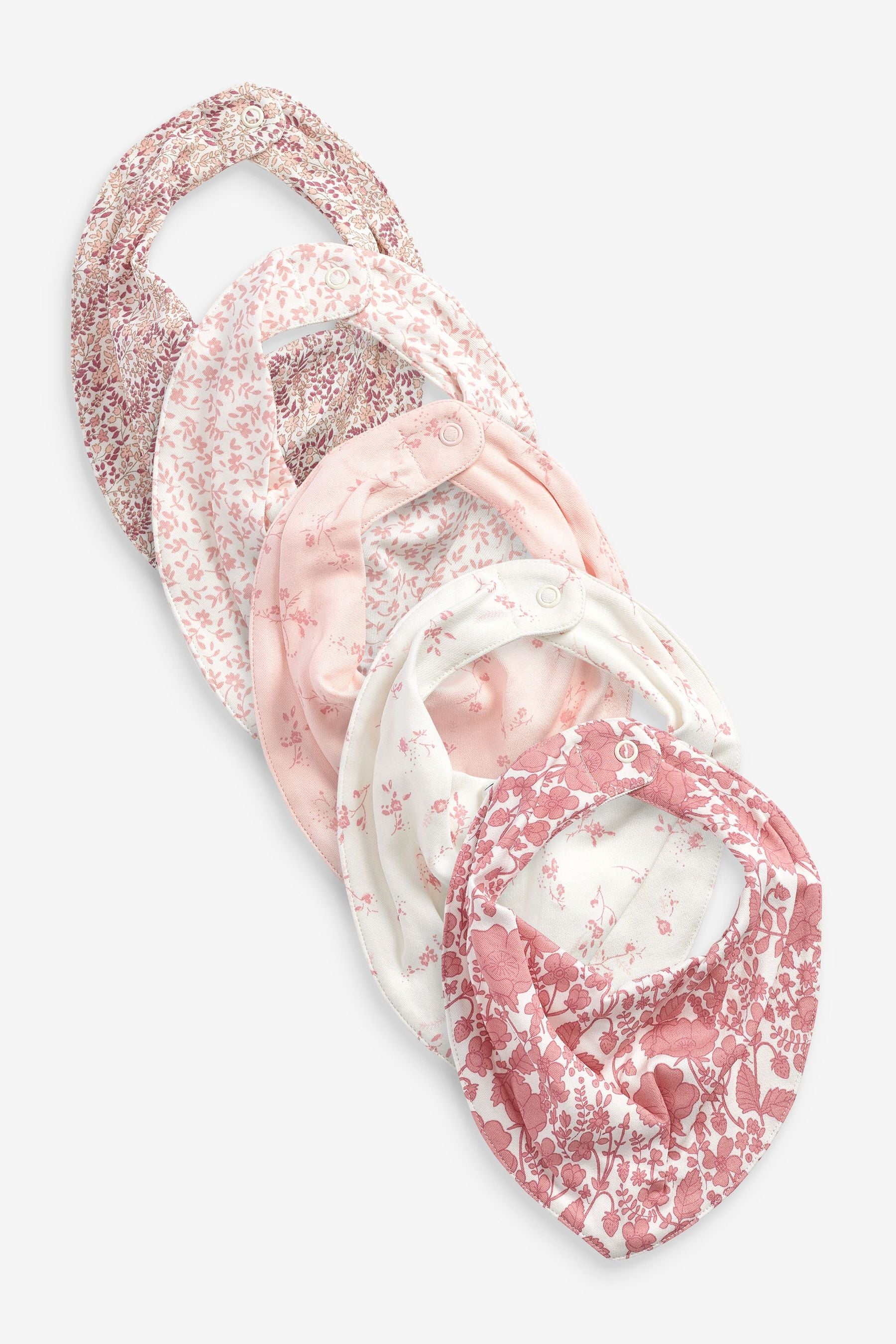 Pink Ditsy Floral Baby 5 Pack Dribble Bibs