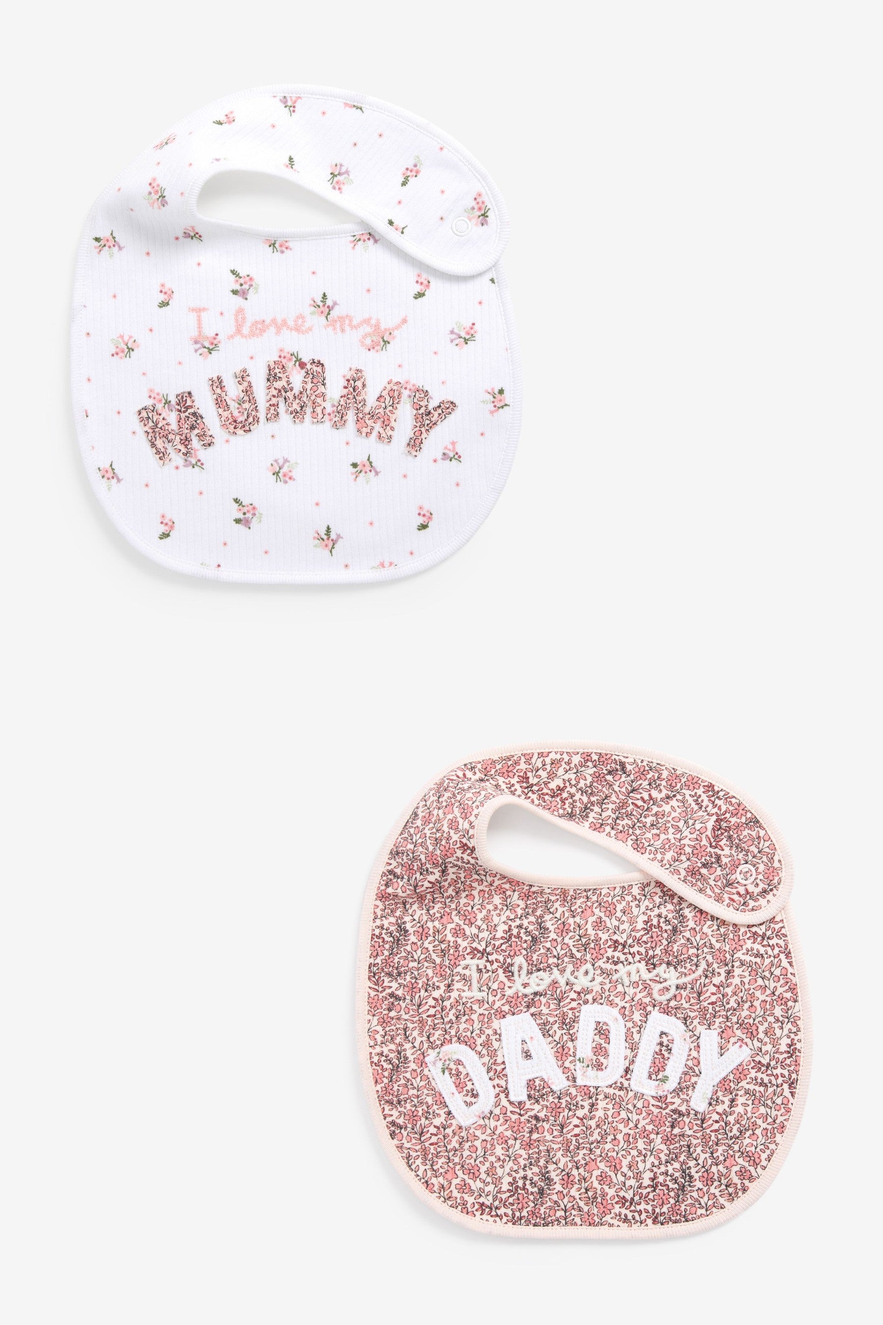 Pink Mum/Dad Floral 2 Pack Regular Bibs