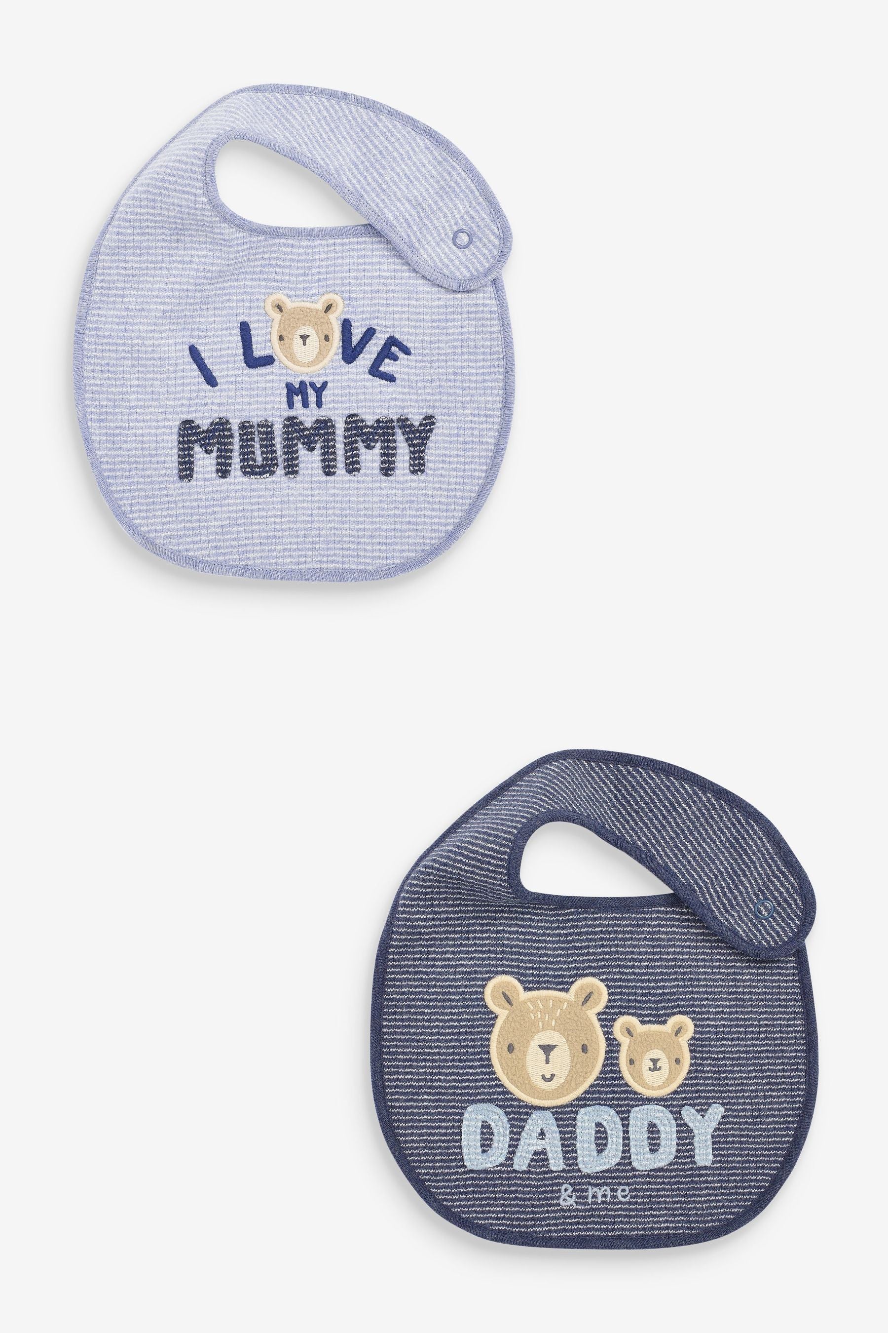 Navy Blue Mum/Dad Bear 2 Pack Regular Bibs