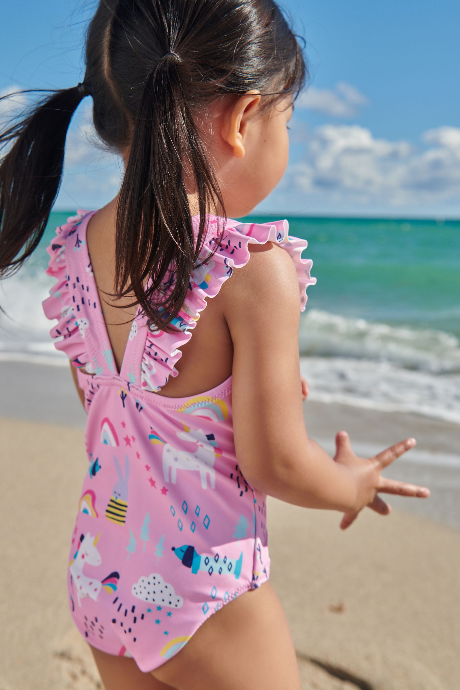 Pink Unicorn Frill Sleeved Swimsuit (3mths-7yrs)