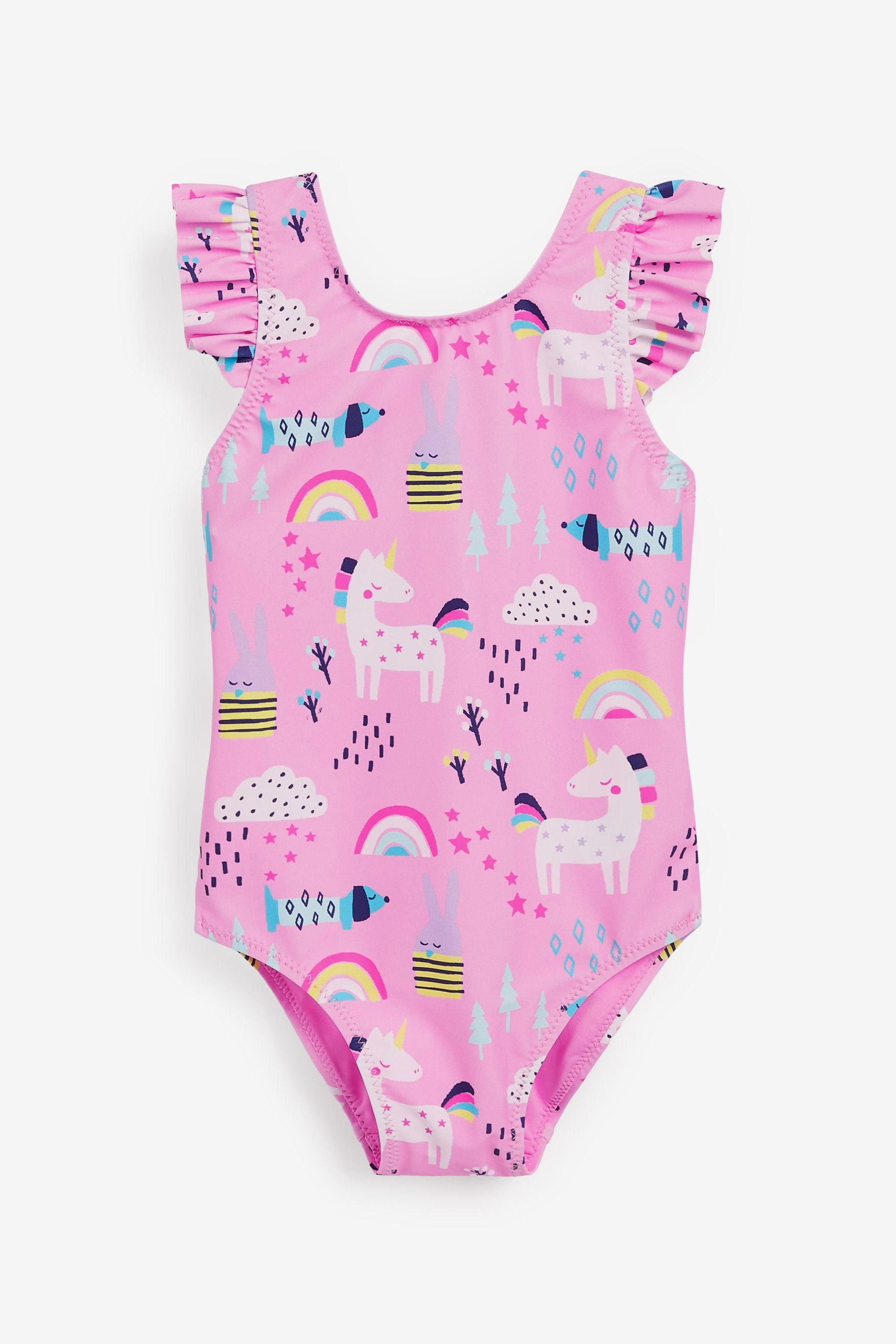 Pink Unicorn Frill Sleeved Swimsuit (3mths-7yrs)