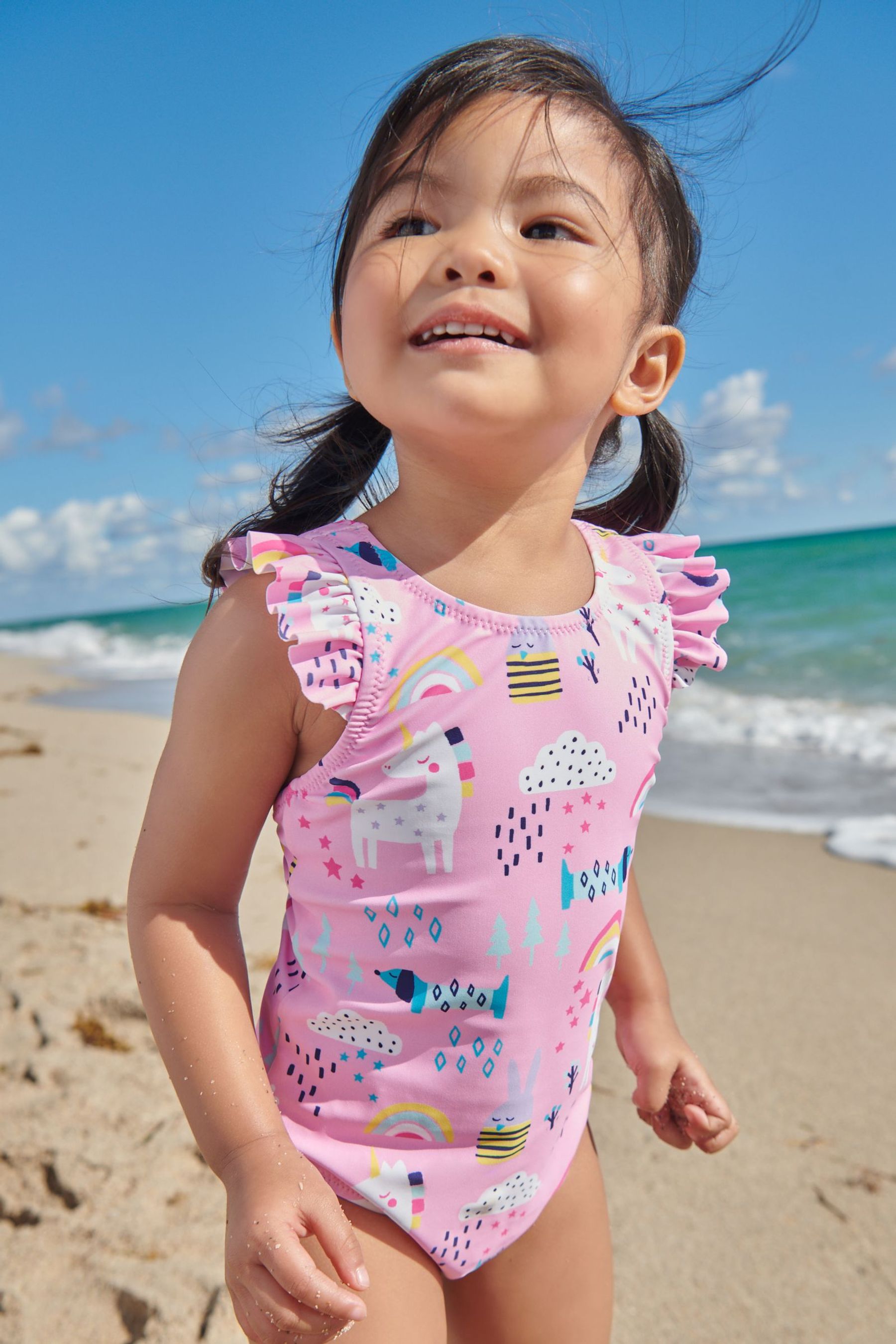 Pink Unicorn Frill Sleeved Swimsuit (3mths-7yrs)