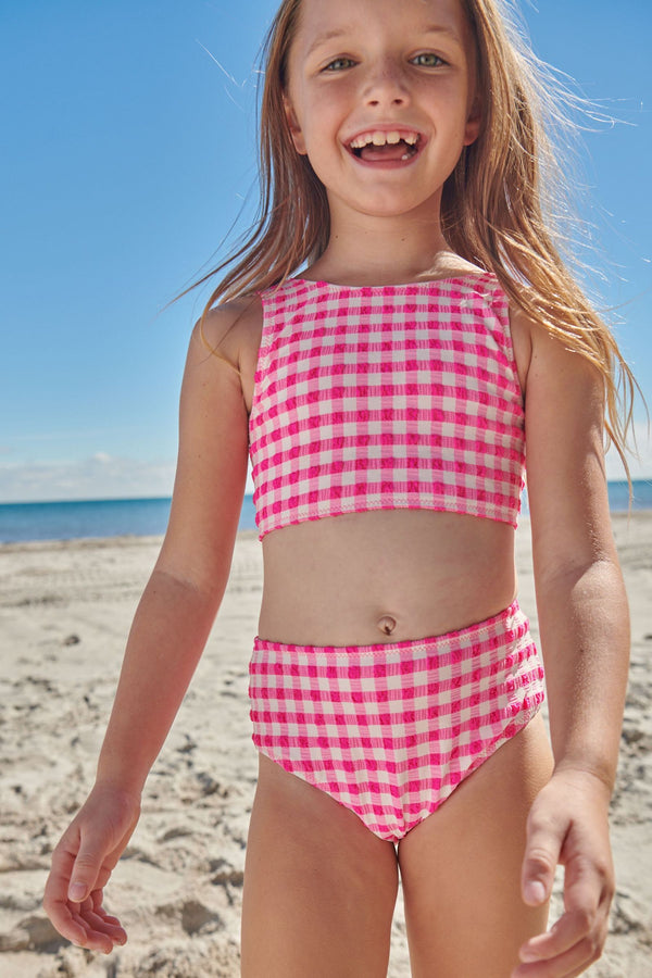 Pink/White Textured Gingham Bikini (3-16yrs)