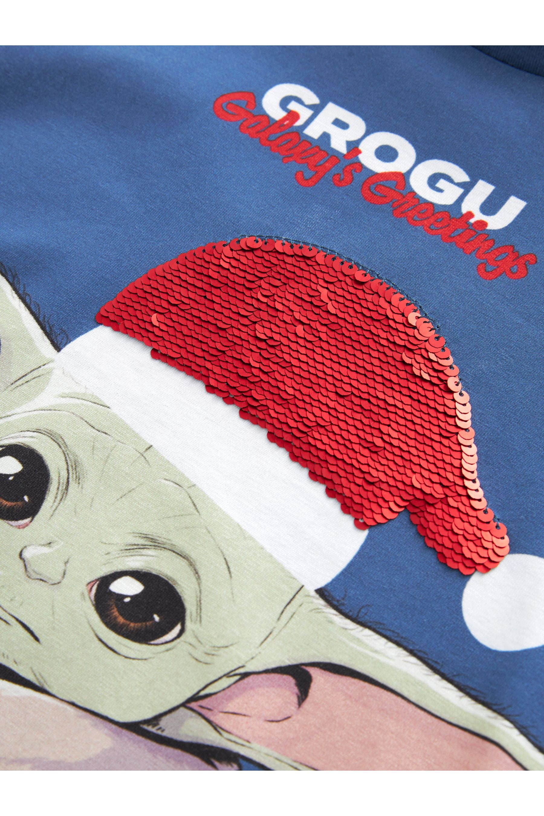 Grogu Navy Blue Short Sleeve Christmas T-Shirt (3-16yrs)