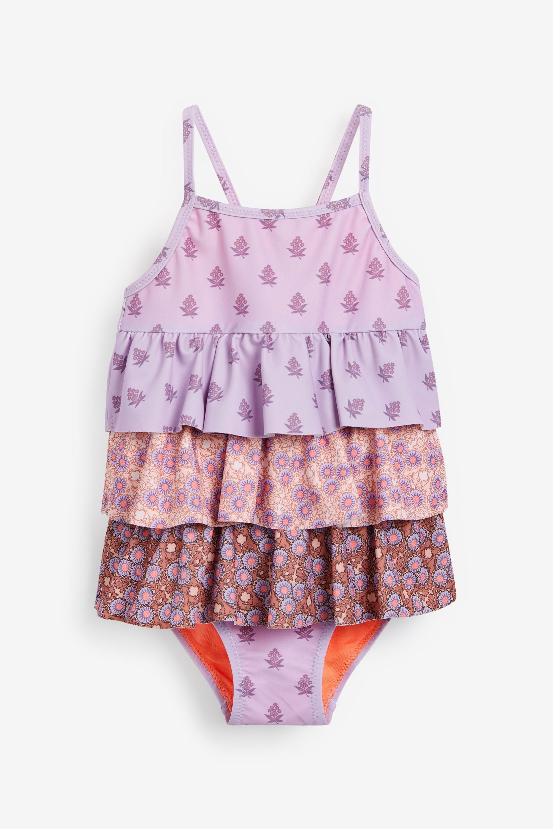 Lilac Purple Ditsy Tiered Swimsuit (3mths-7yrs)