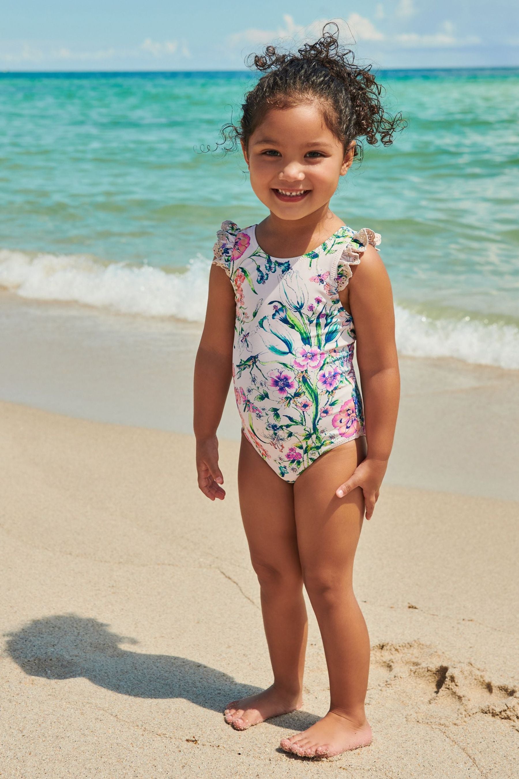 Ecru White Frill Sleeve Swimsuit (3mths-12yrs)