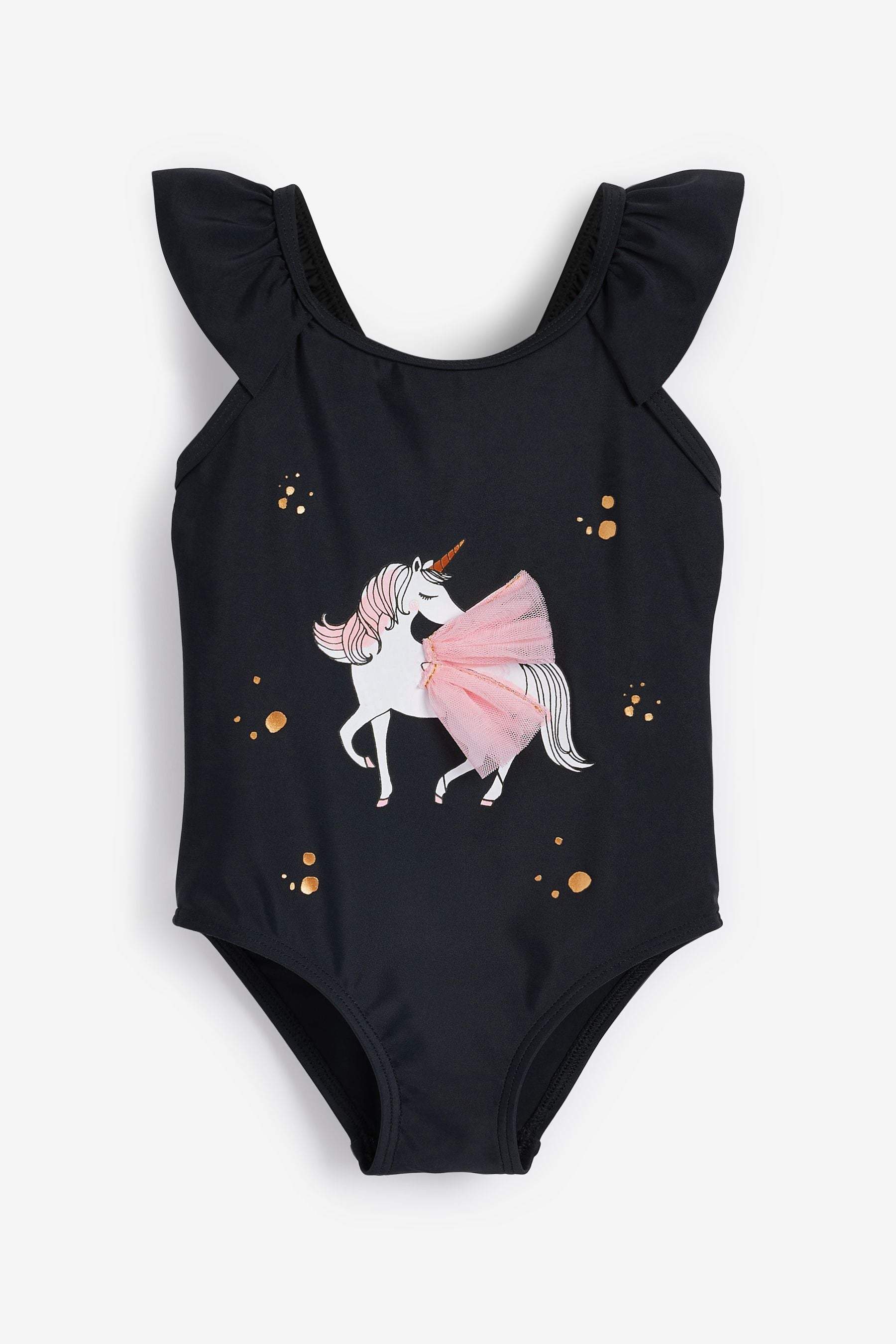 Black Unicorn Frill Sleeved Swimsuit (3mths-12yrs)