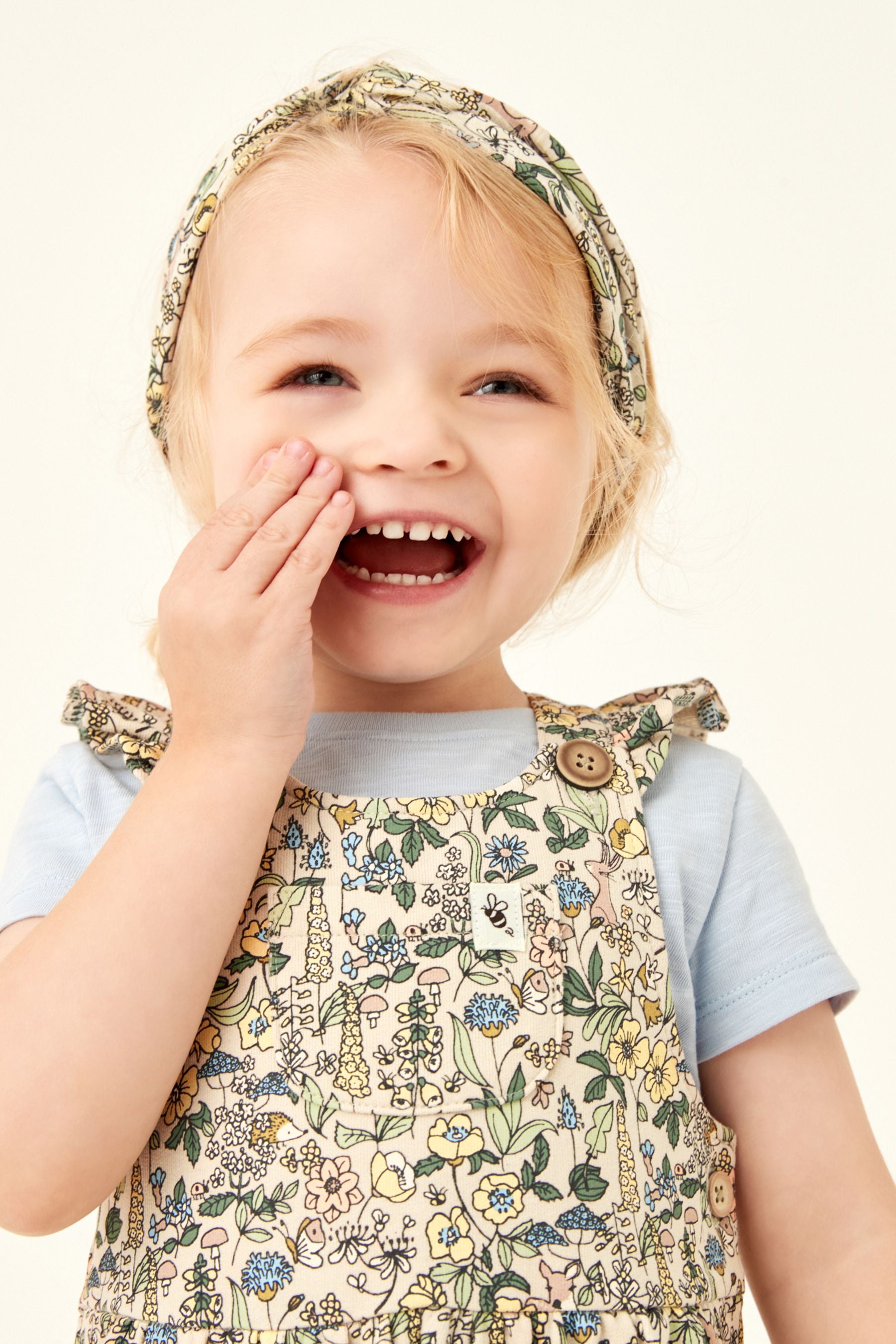 Blue Floral 3 Piece Dungarees, T-Shirt And Headband Set (3mths-7yrs)