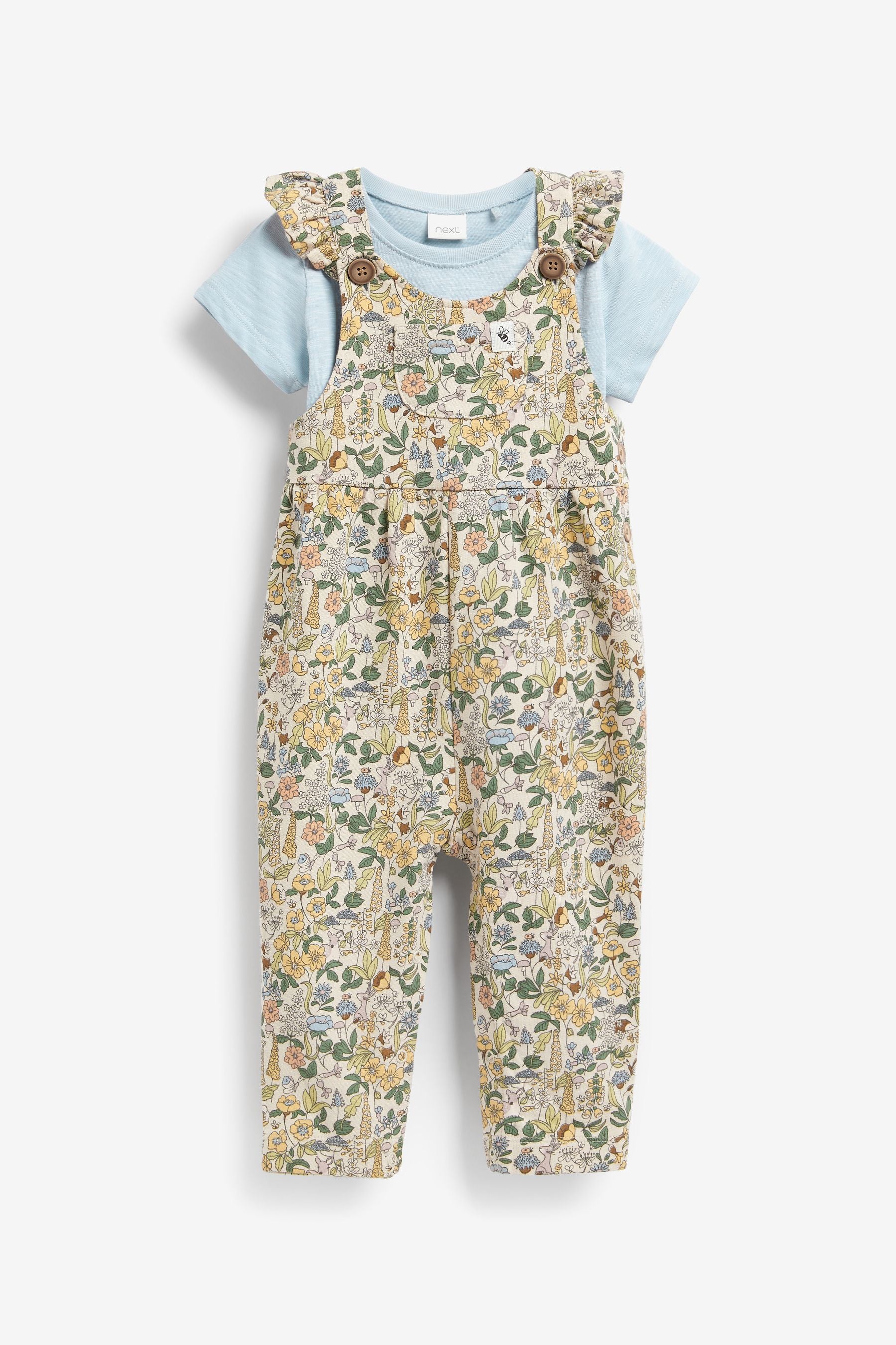 Blue Floral 3 Piece Dungarees, T-Shirt And Headband Set (3mths-7yrs)