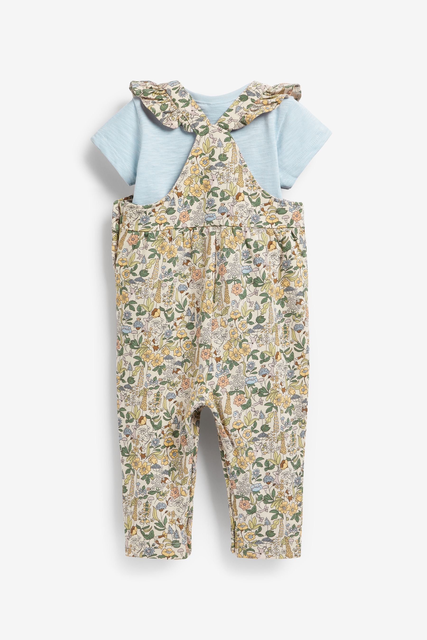 Blue Floral 3 Piece Dungarees, T-Shirt And Headband Set (3mths-7yrs)