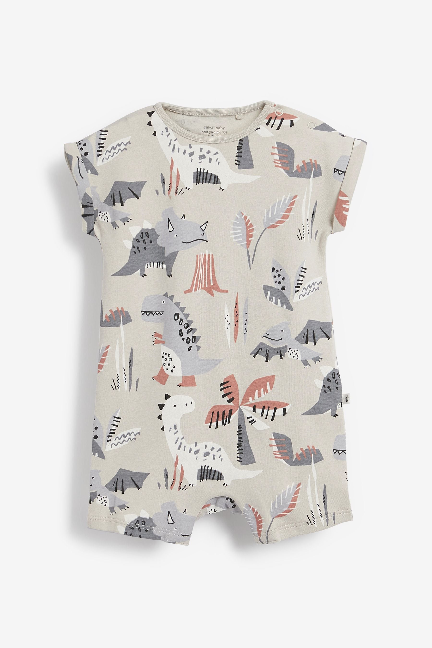 Grey Dinosaur Print Baby 3 Pack Rompers (0mths-3yrs)