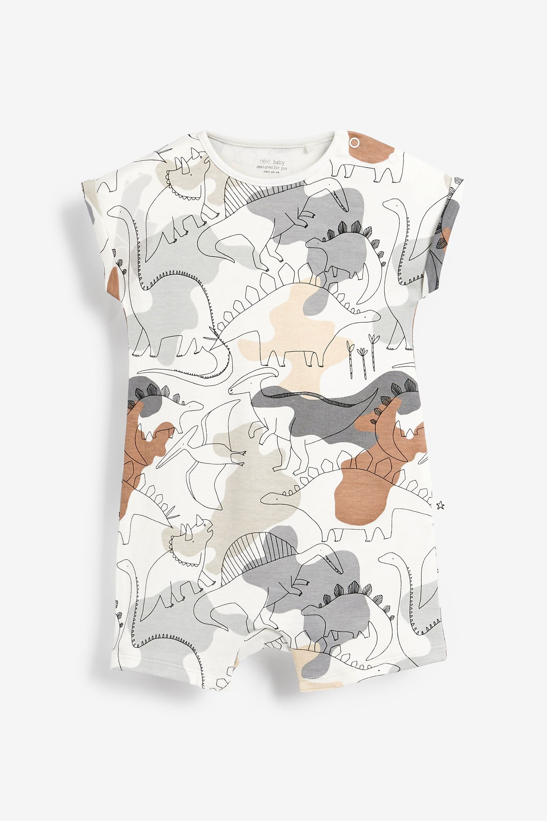 Grey Dinosaur Print Baby 3 Pack Rompers (0mths-3yrs)