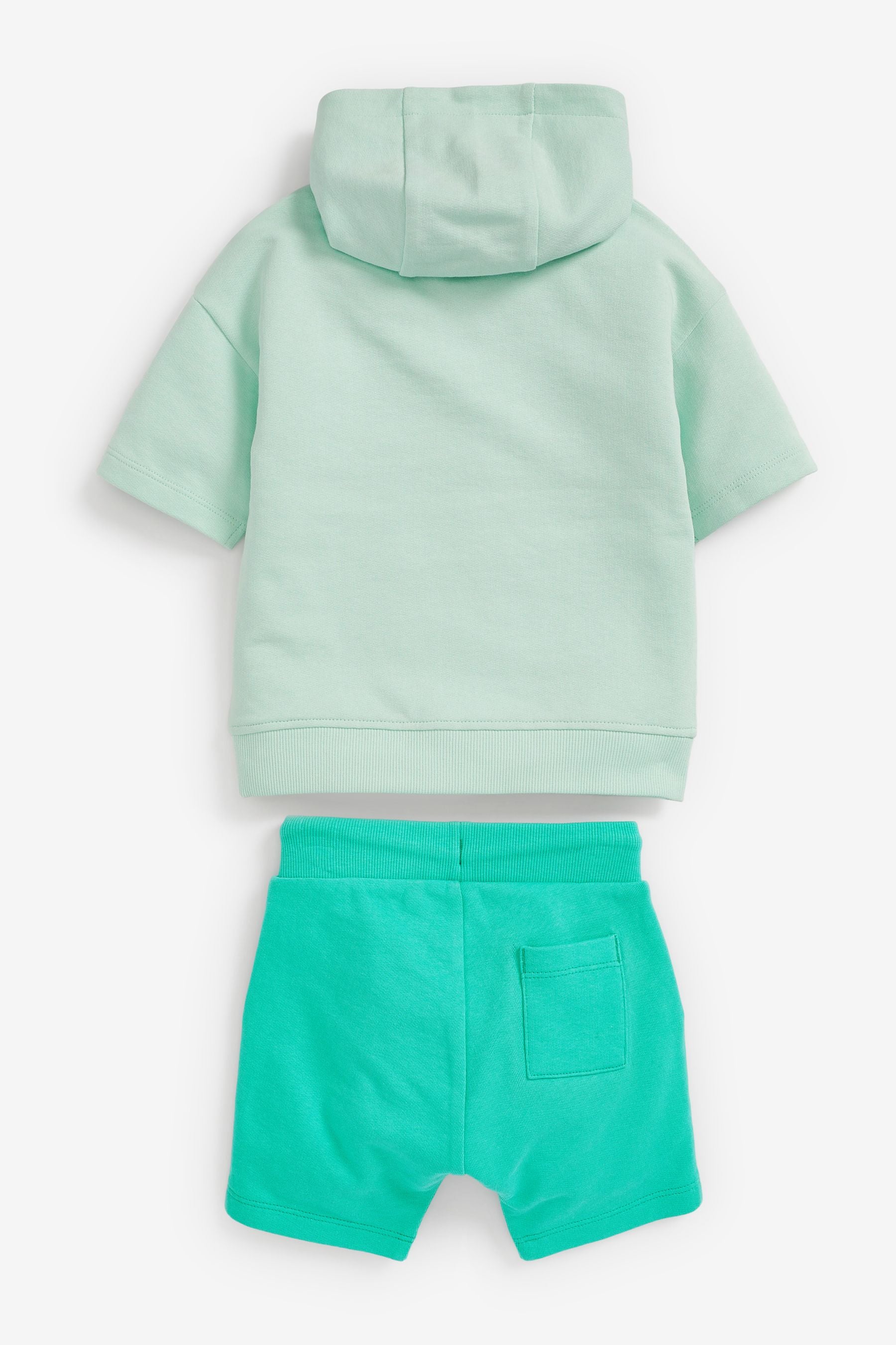 Mint Green Tonal Short Sleeve Hoodie And Shorts Set (3mths-7yrs)