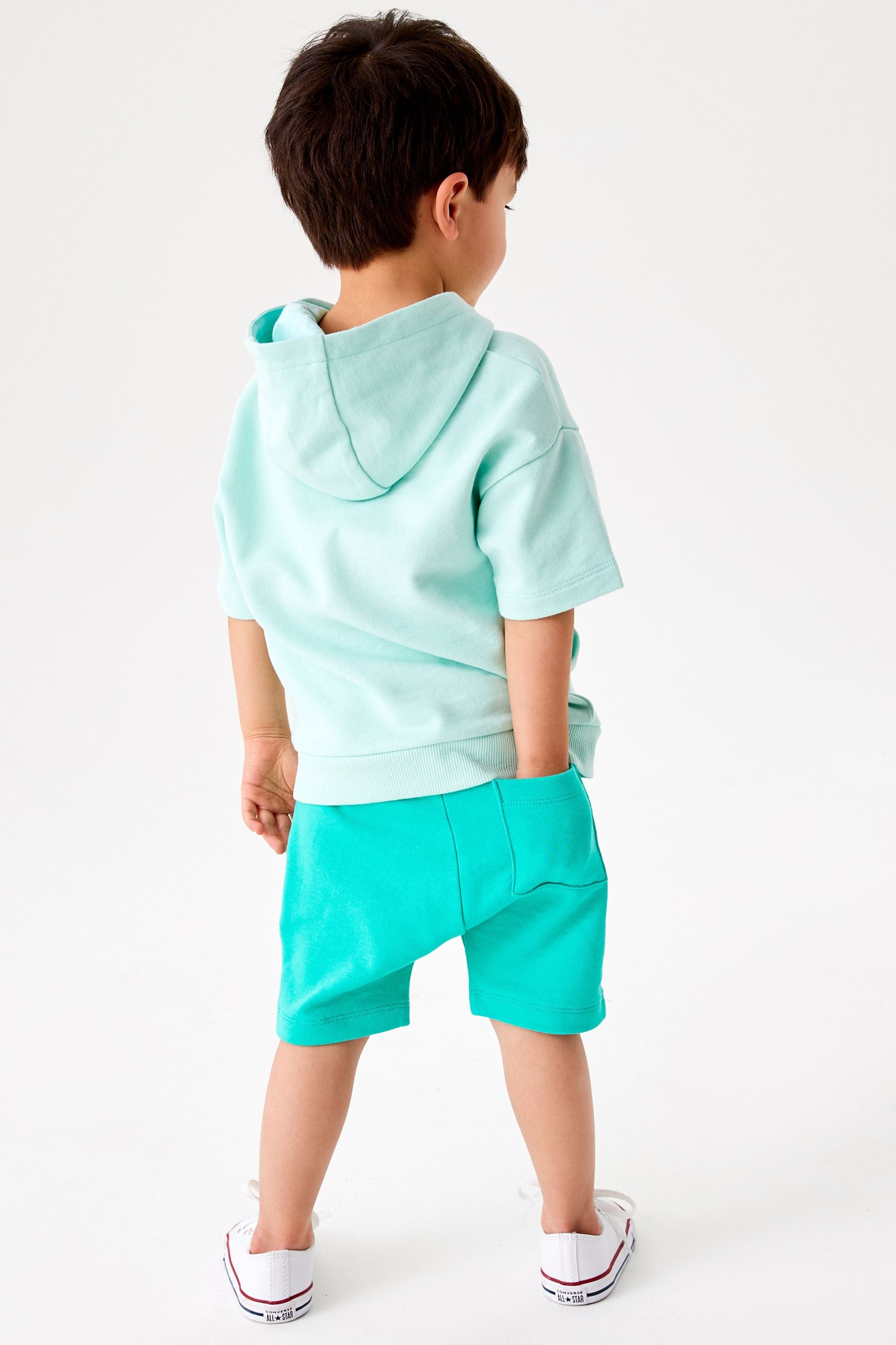 Mint Green Tonal Short Sleeve Hoodie And Shorts Set (3mths-7yrs)