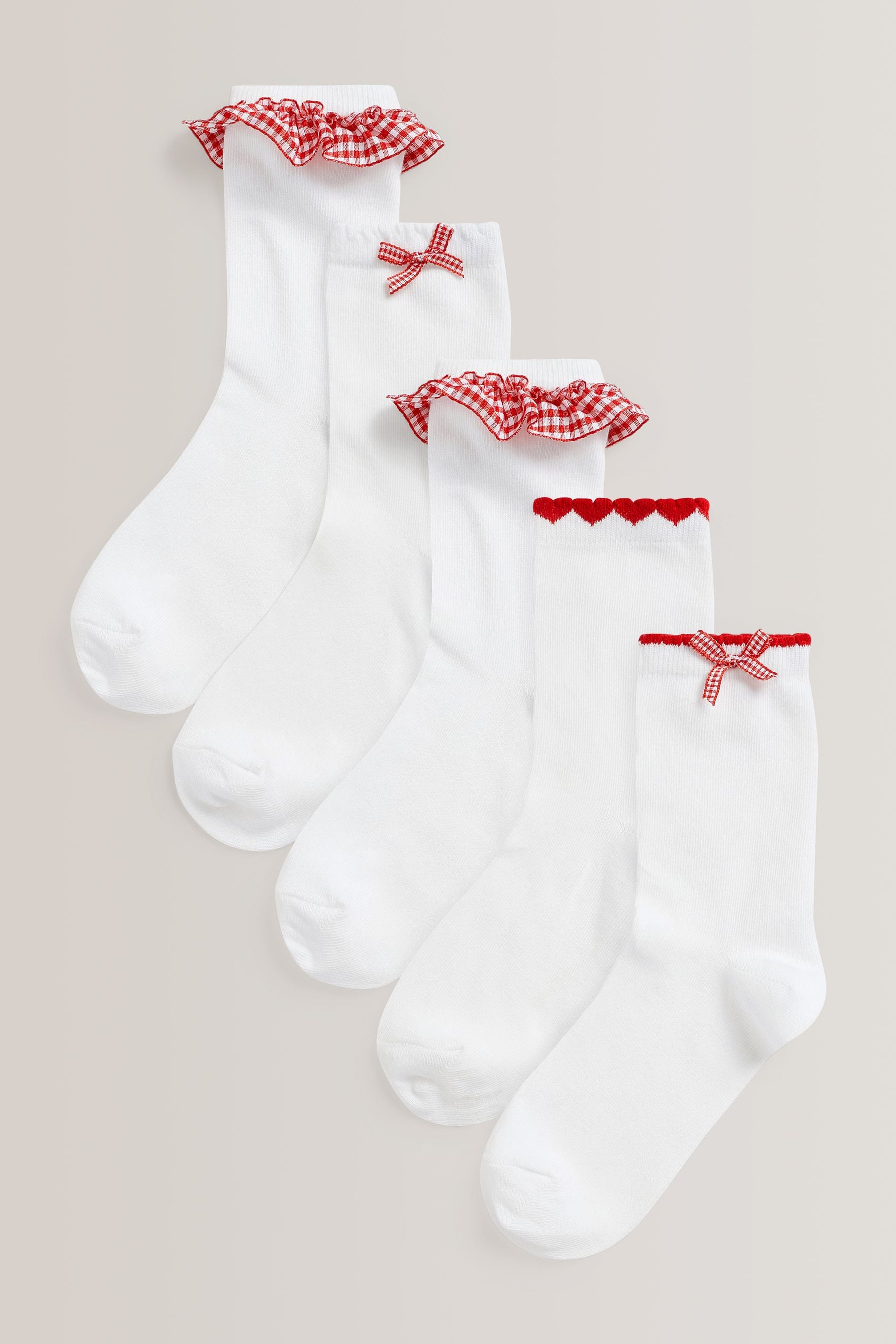 Red 5 Pack Cotton Rich Gingham Ankle School Socks