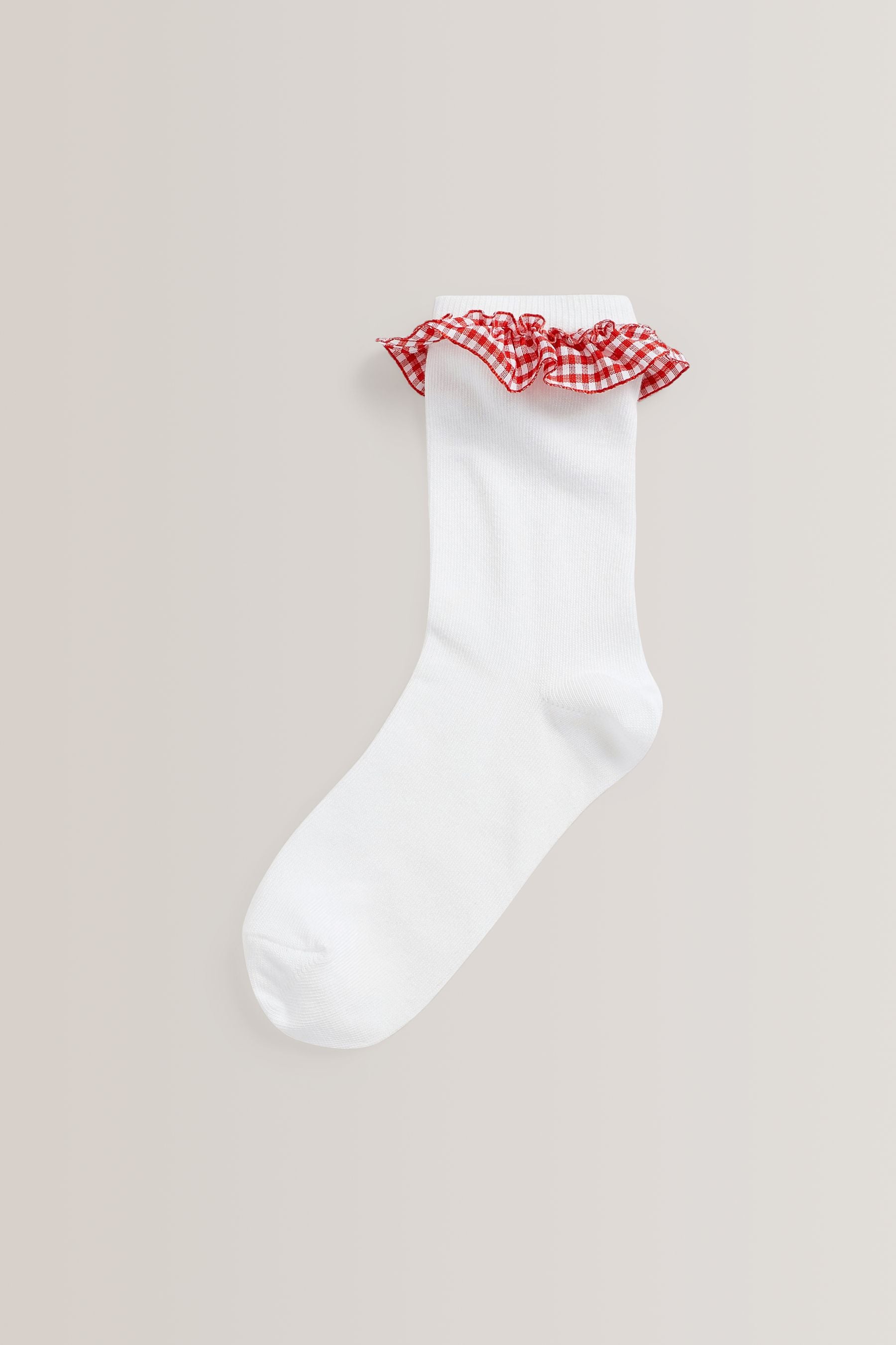 Red 5 Pack Cotton Rich Gingham Ankle School Socks