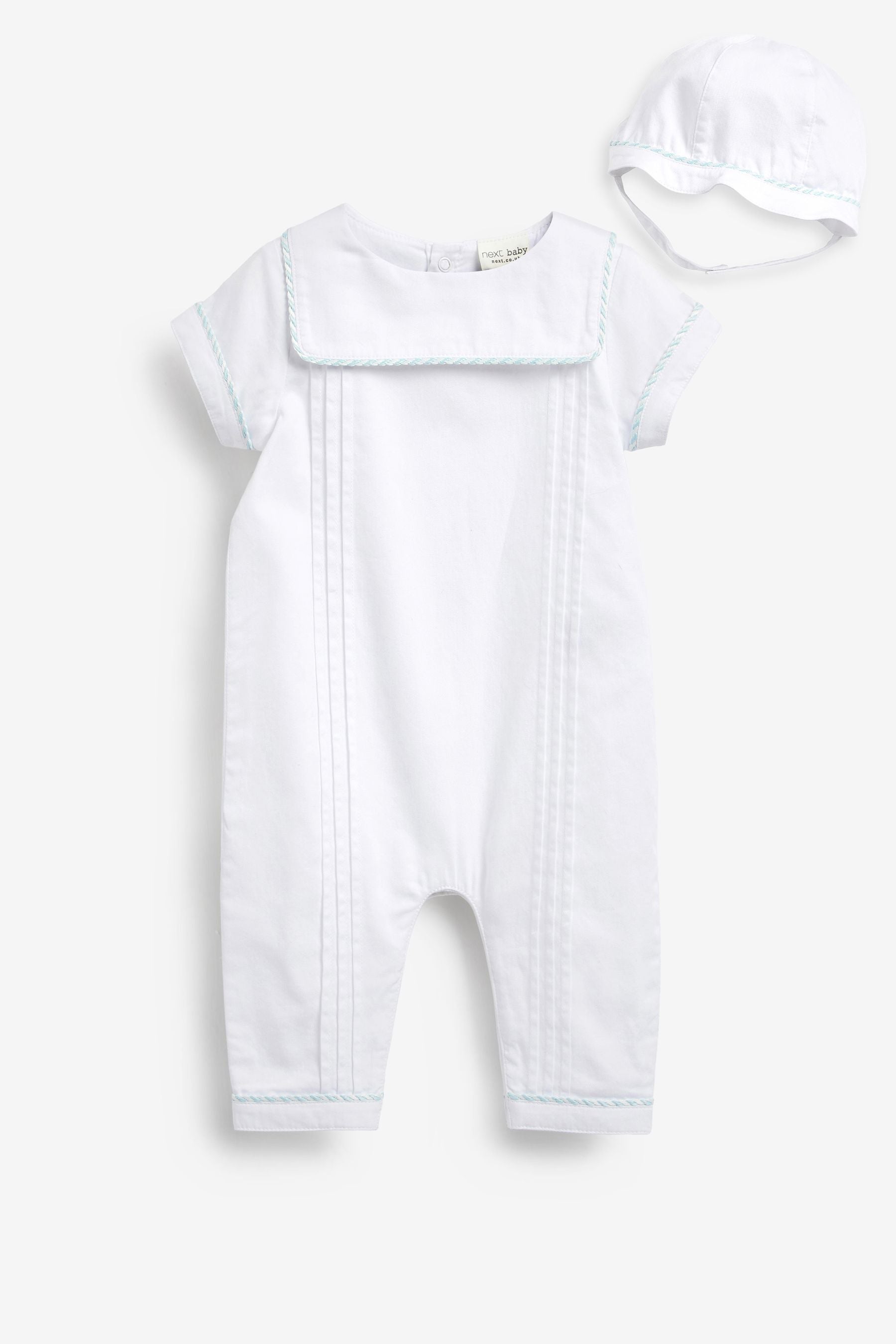 White Baby 2 Piece Occasion Romper and Hat Set (0mths-2yrs)