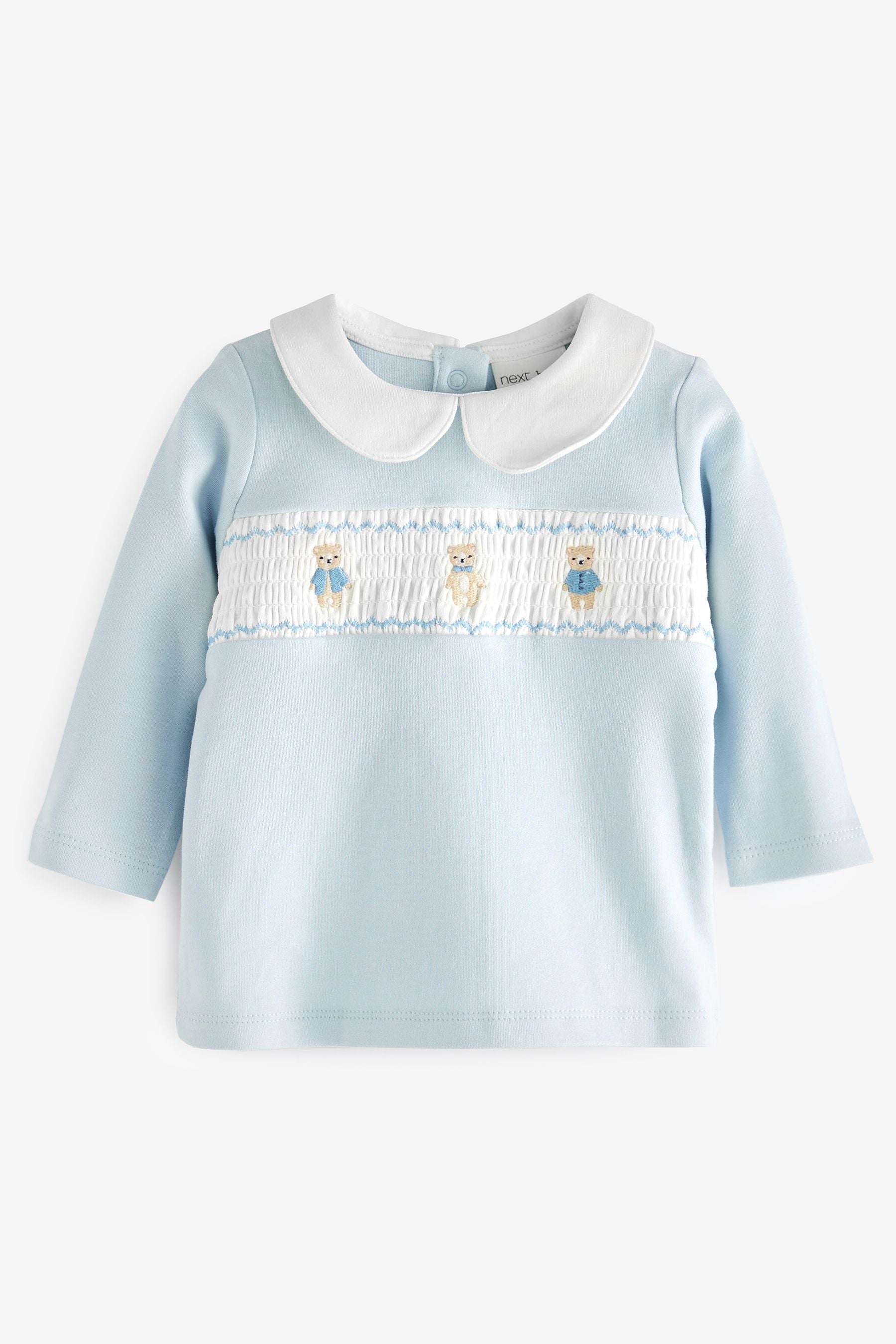 Blue Baby 3 Piece Embroidered Top, Leggings And Cardigan Set