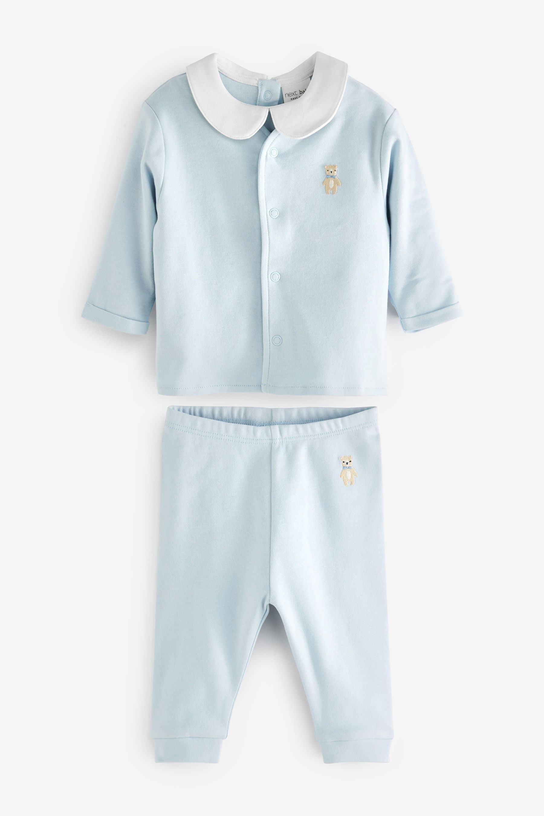 Blue Baby 3 Piece Embroidered Top, Leggings And Cardigan Set