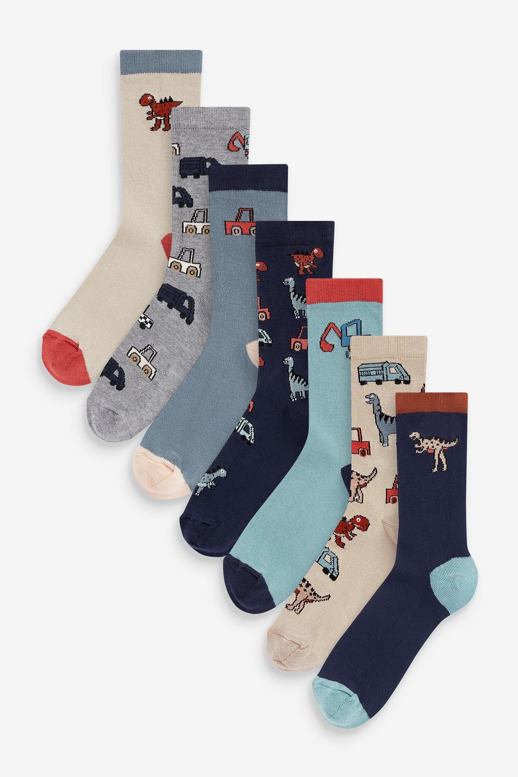 Grey/Teal Blue Dino 7 Pack Bamboo Rich Socks