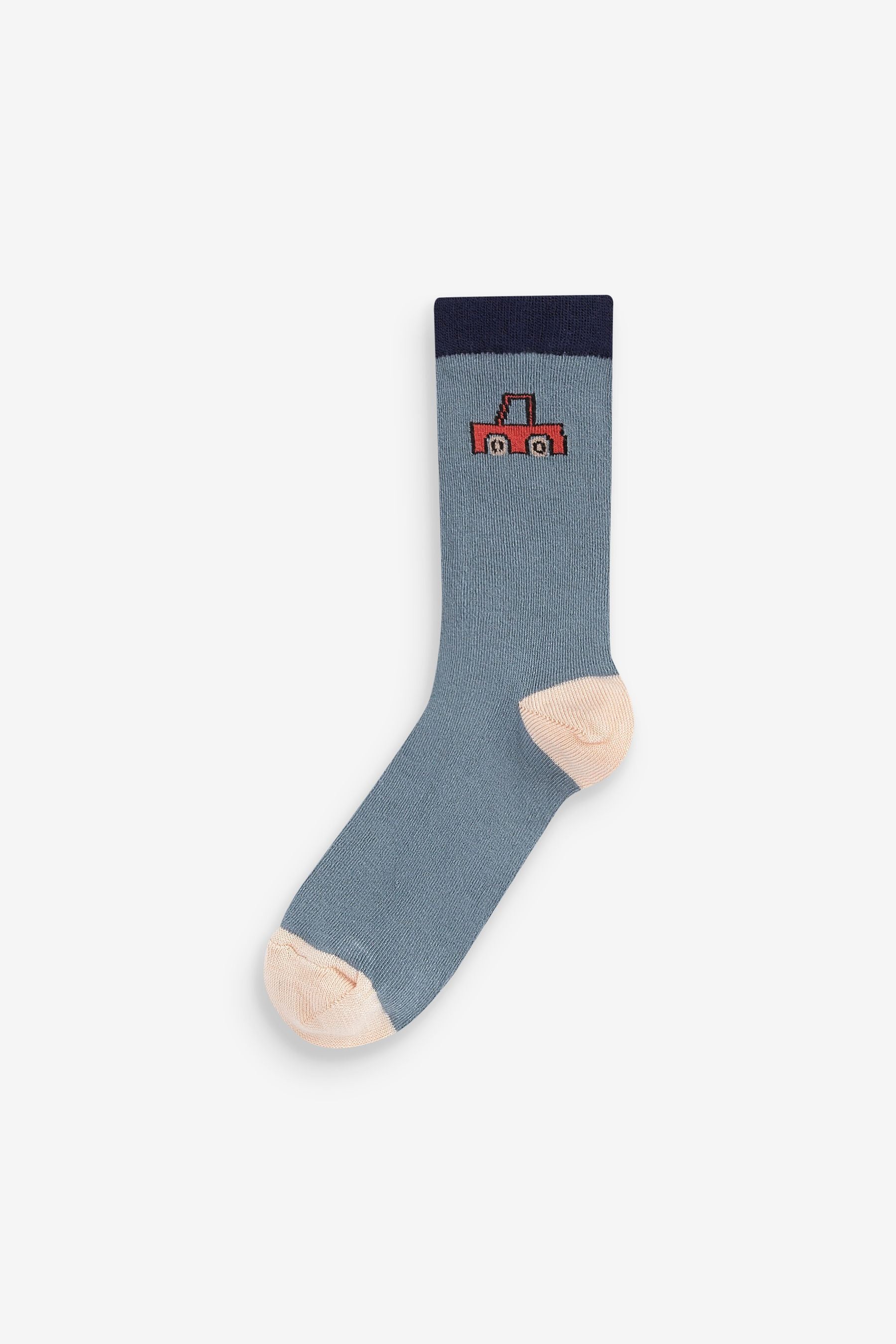 Grey/Teal Blue Dino 7 Pack Bamboo Rich Socks