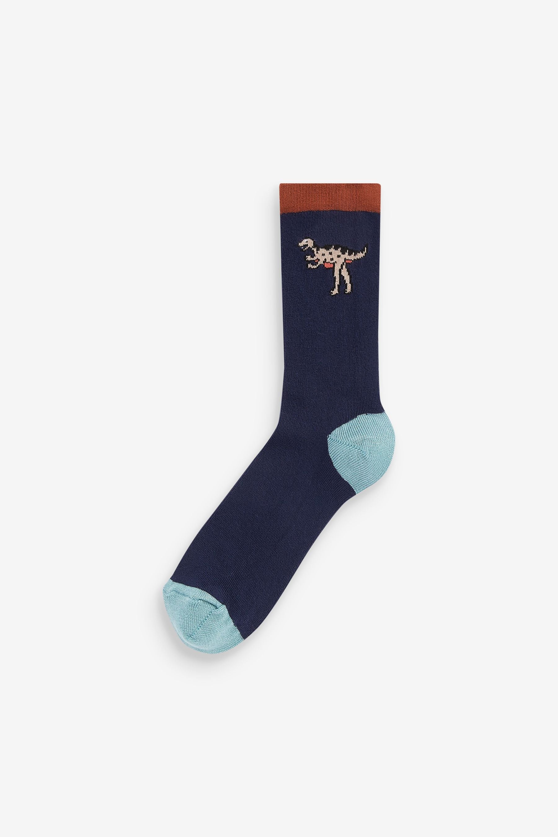 Grey/Teal Blue Dino 7 Pack Bamboo Rich Socks