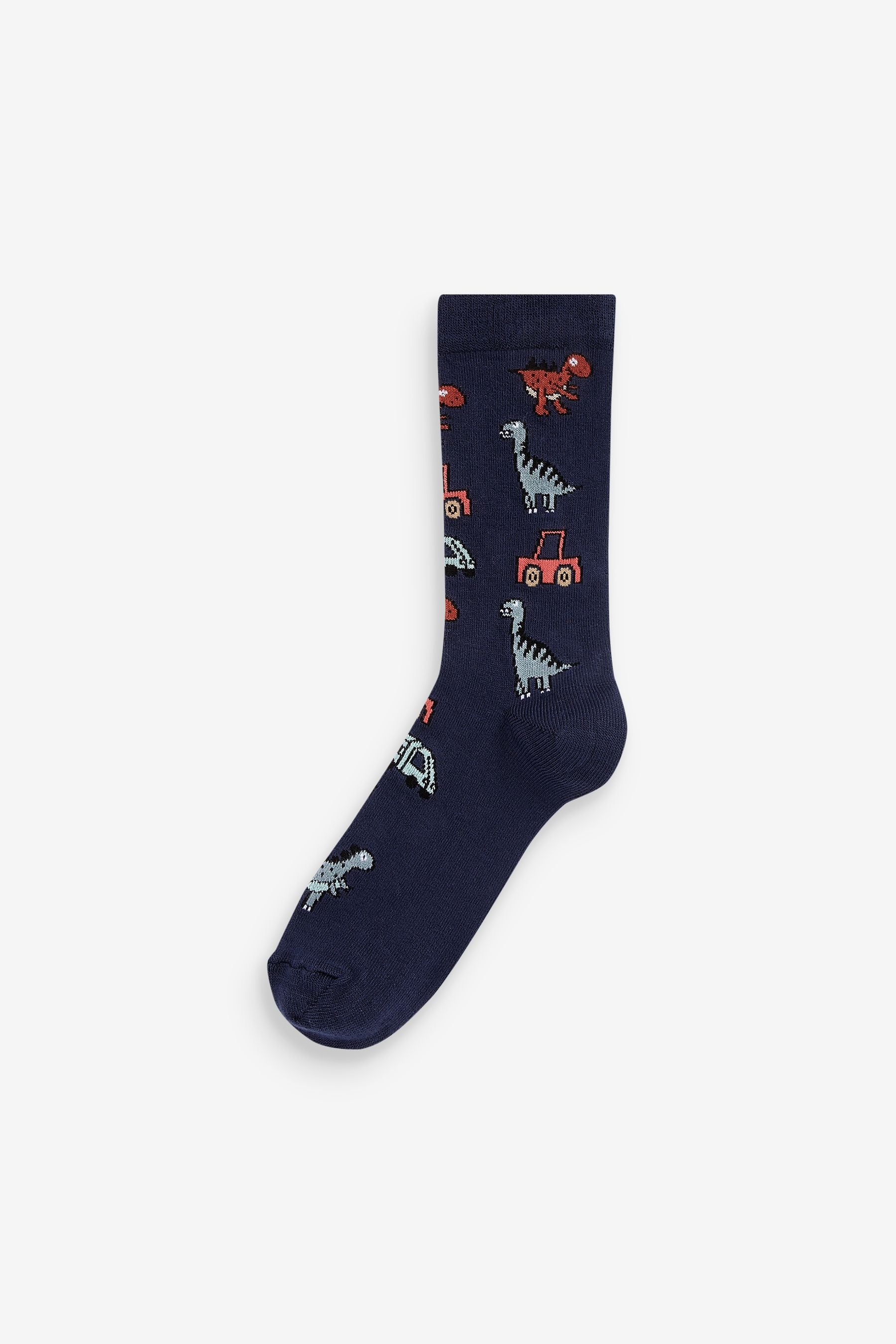 Grey/Teal Blue Dino 7 Pack Bamboo Rich Socks