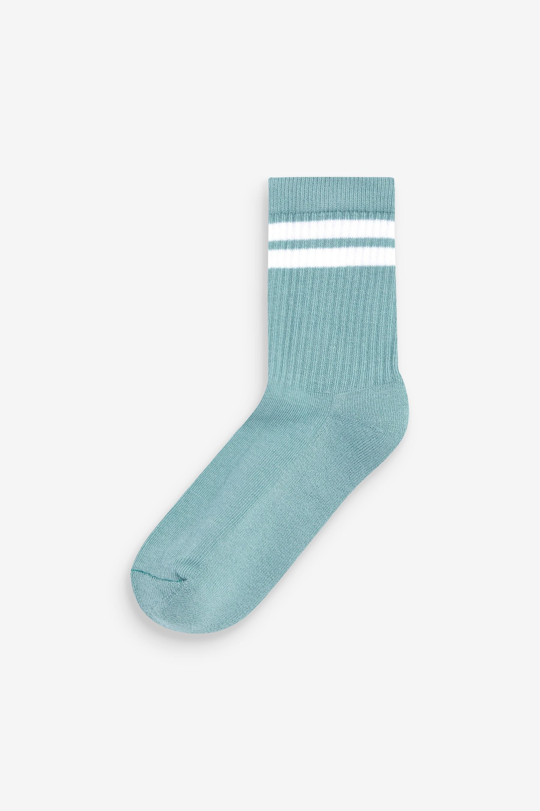 Blue/Grey Striped 5 Pack Cushioned Footbed Cotton Rich Ribbed Socks