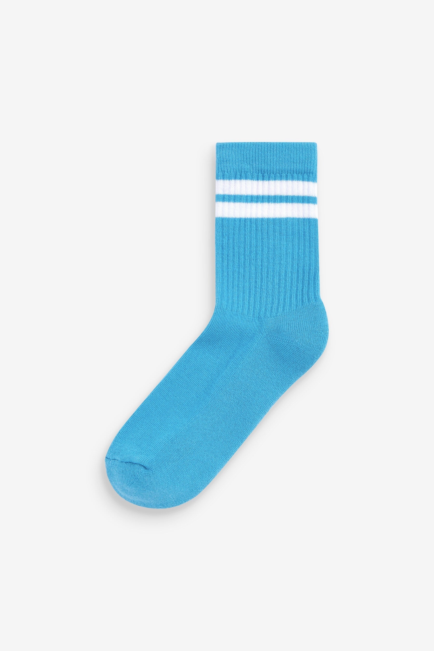 Blue/Grey Striped 5 Pack Cushioned Footbed Cotton Rich Ribbed Socks