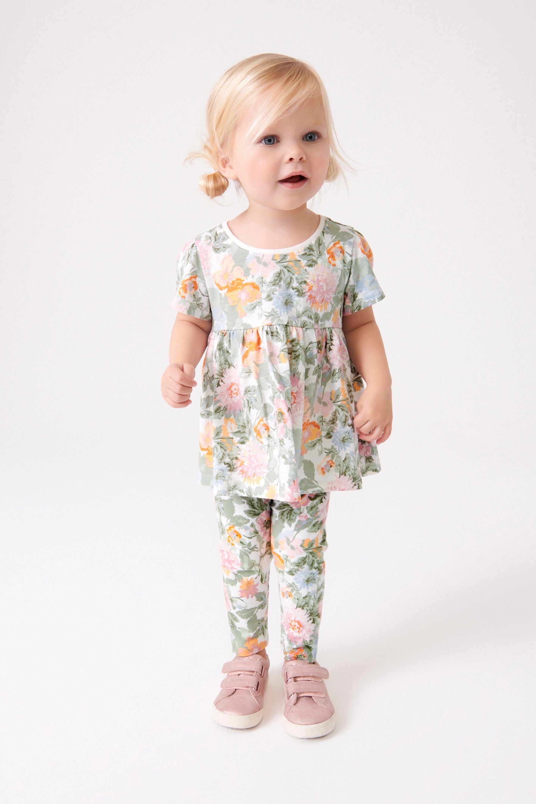 Cream/Pink Vintage Floral Cotton T-Shirt (3mths-7yrs)