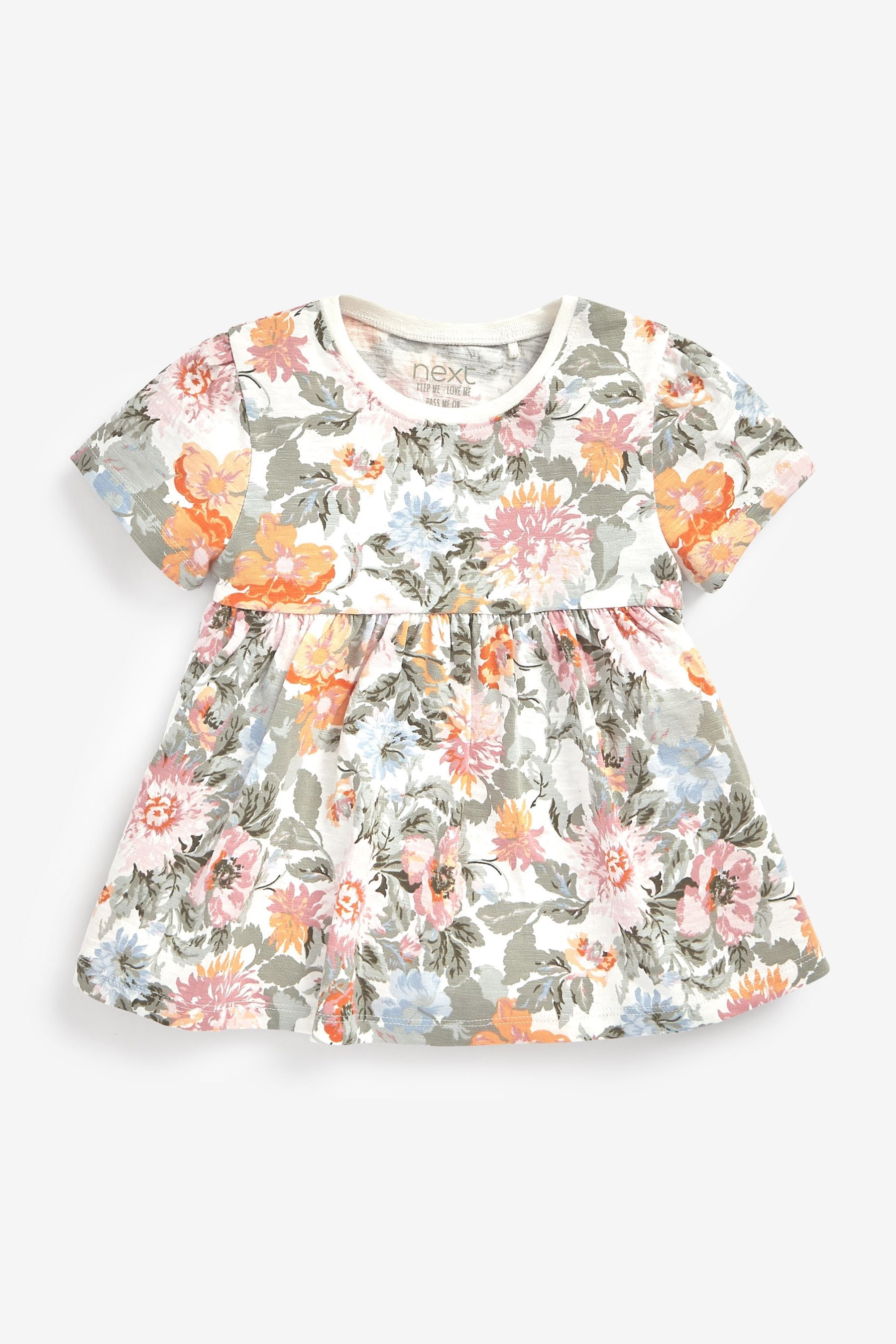 Cream/Pink Vintage Floral Cotton T-Shirt (3mths-7yrs)