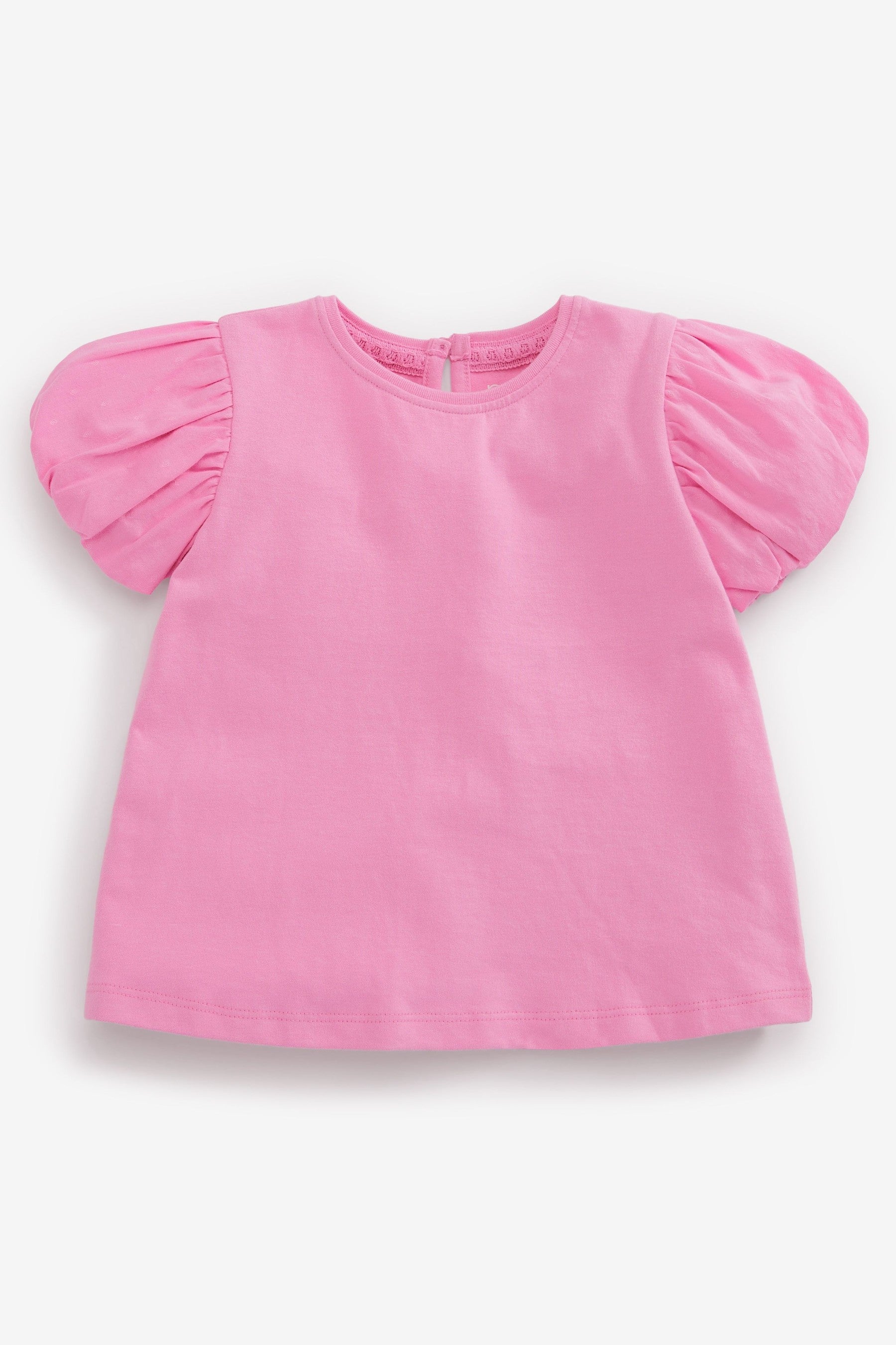 Bright Pink Cotton Puff Sleeve T-Shirt (3mths-7yrs)