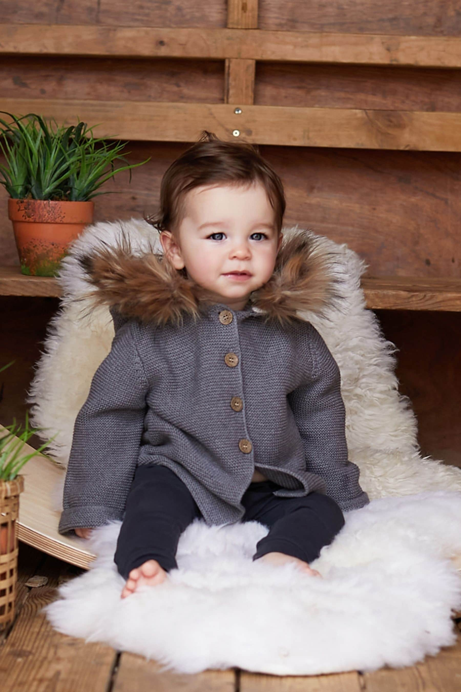 Charcoal Grey The Little Tailor Baby Faux-Fur Trimmed Hooded Jacket