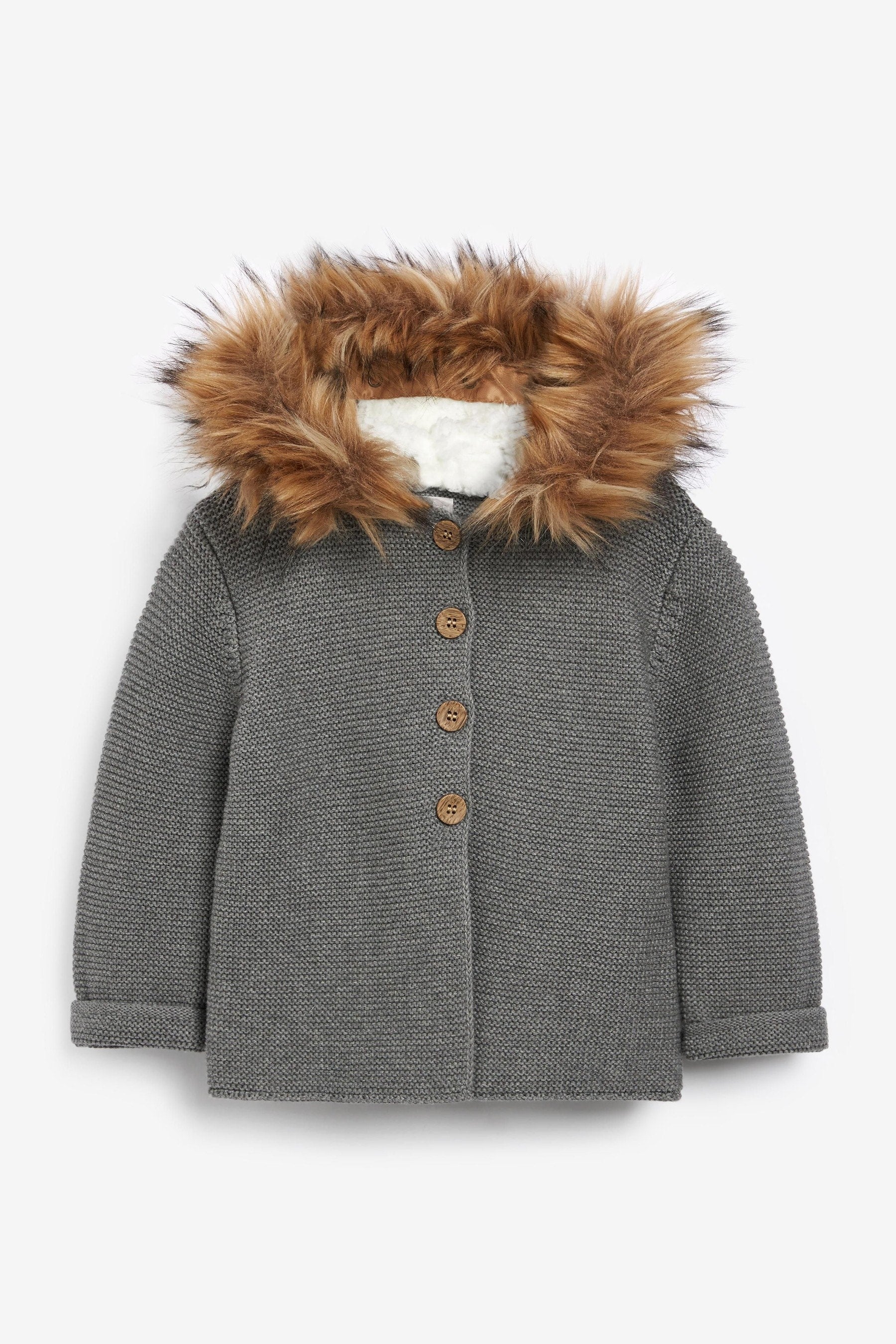 Charcoal Grey The Little Tailor Baby Faux-Fur Trimmed Hooded Jacket