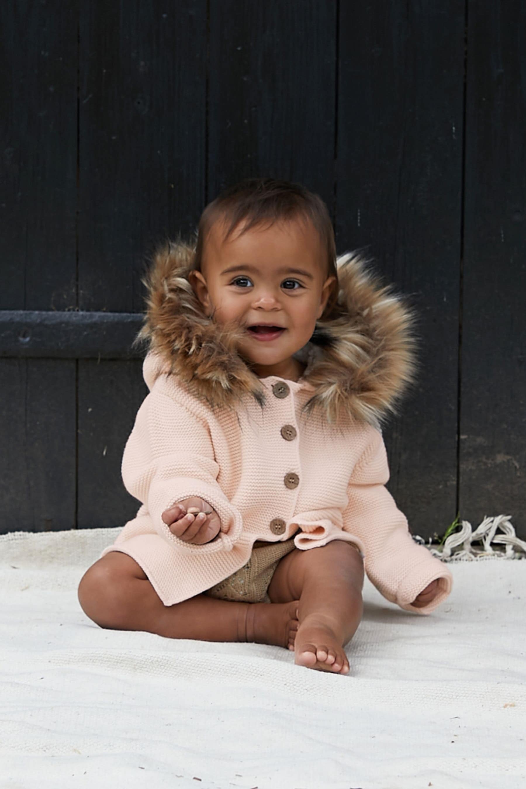 Pink The Little Tailor Baby Faux-Fur Trimmed Hooded Jacket