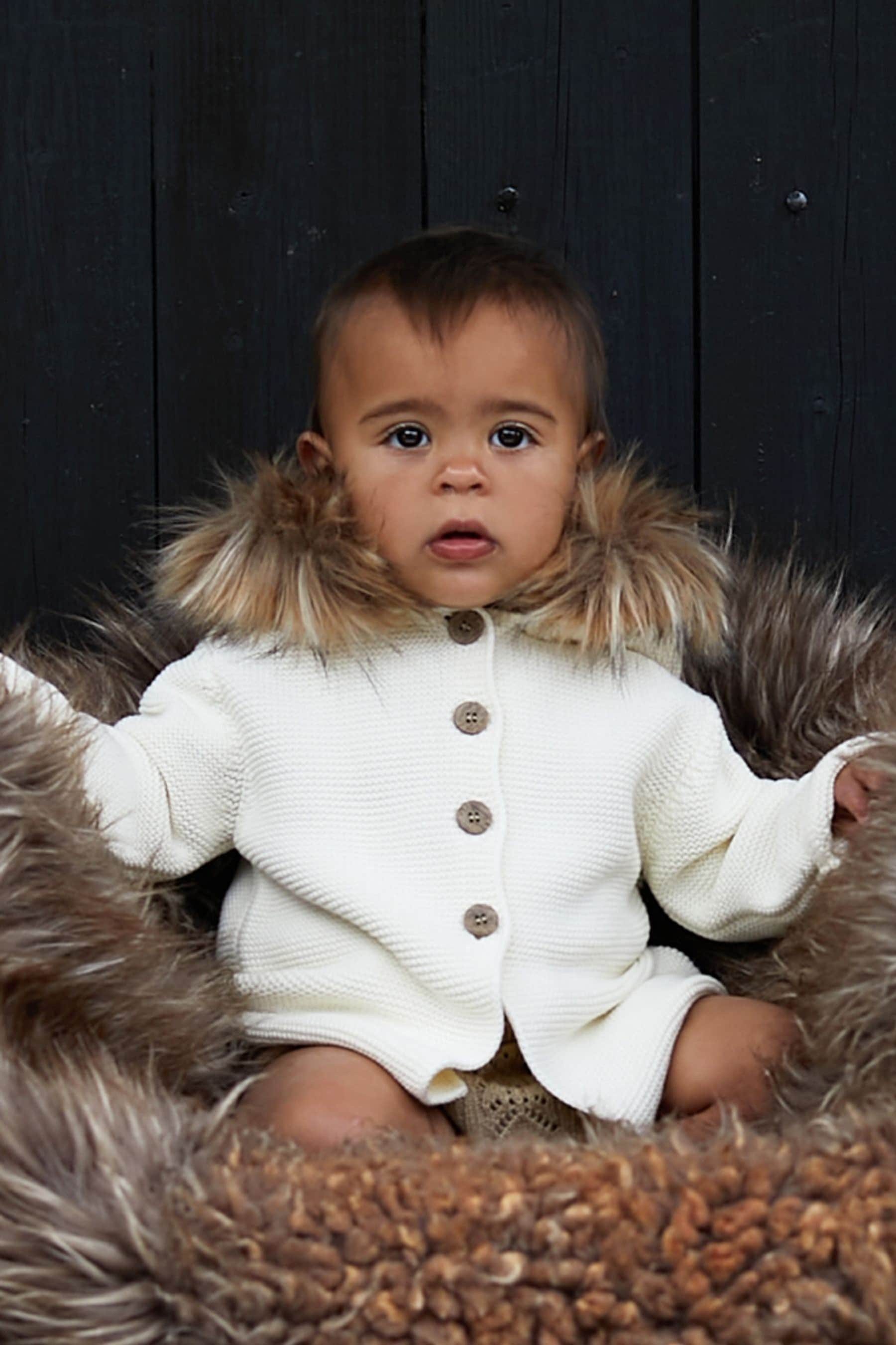 Cream The Little Tailor Baby Faux-Fur Trimmed Hooded Jacket