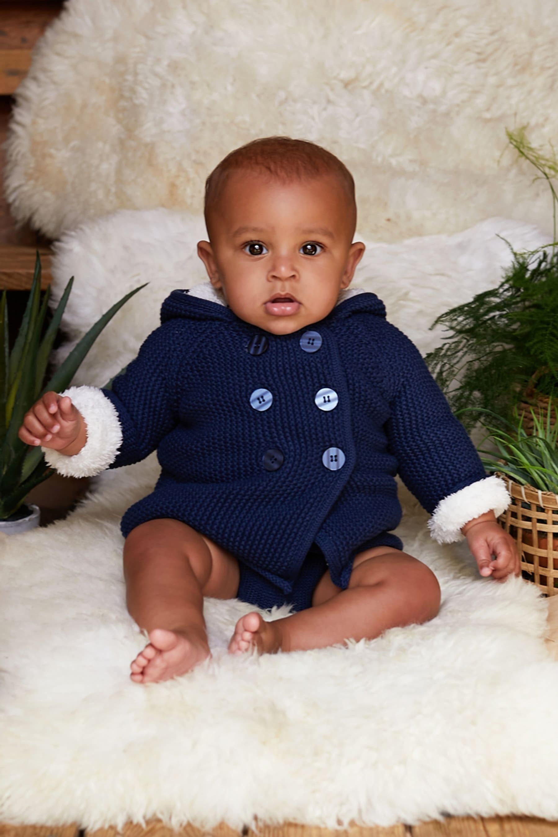 Navy The Little Tailor Baby Plush Lined Pixie Pram Coat