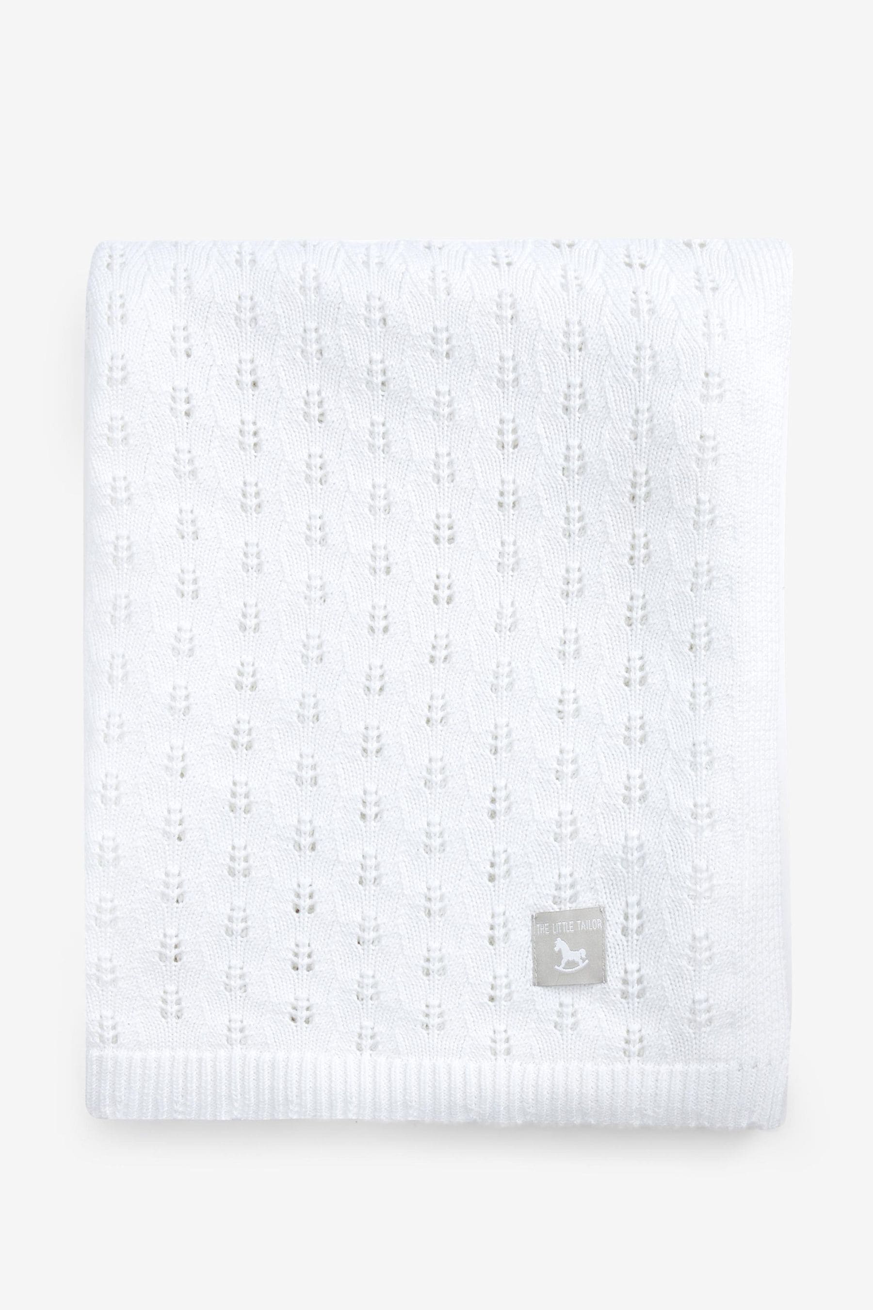 White The Little Tailor Cotton Pointelle Baby Blanket