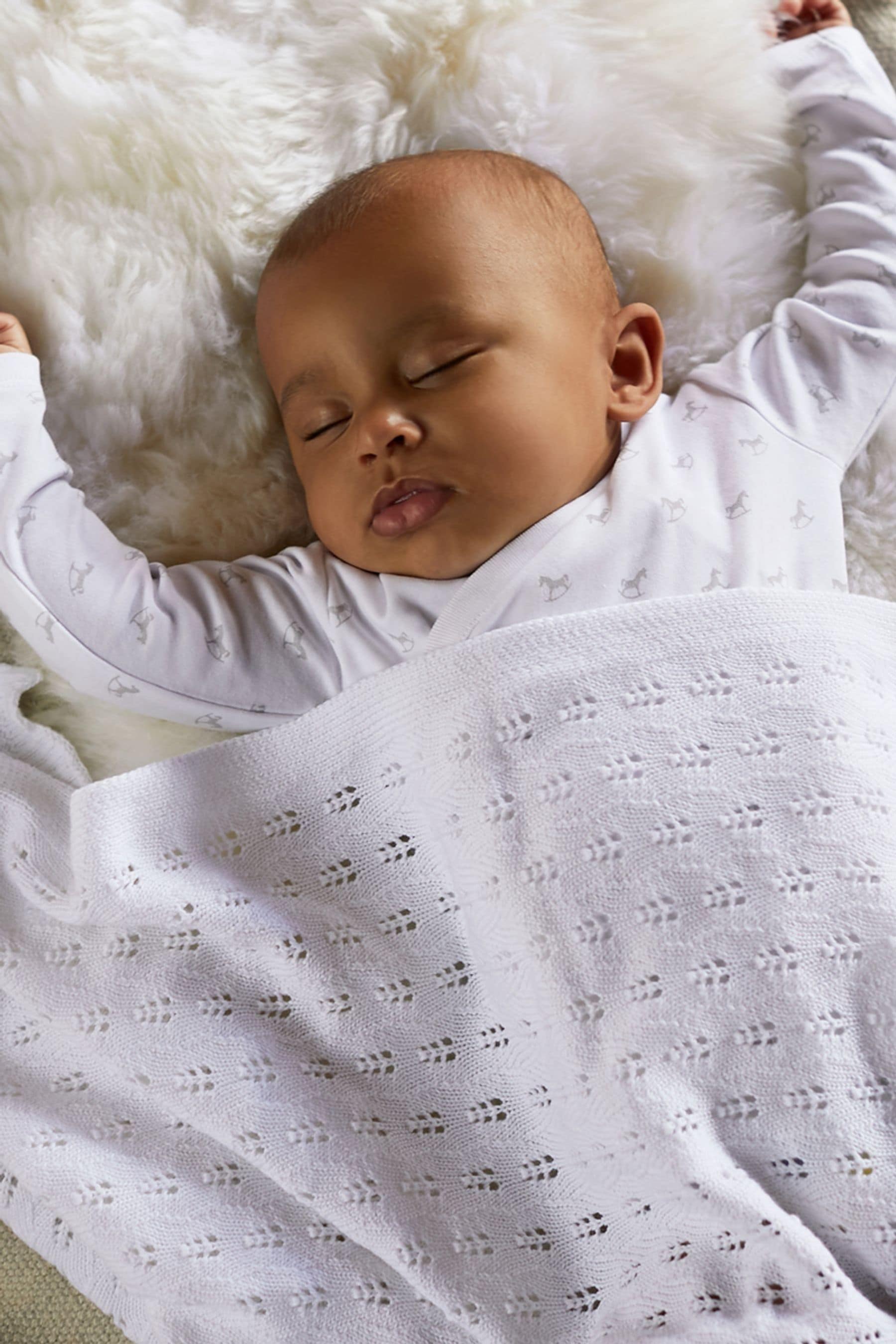 White The Little Tailor Cotton Pointelle Baby Blanket