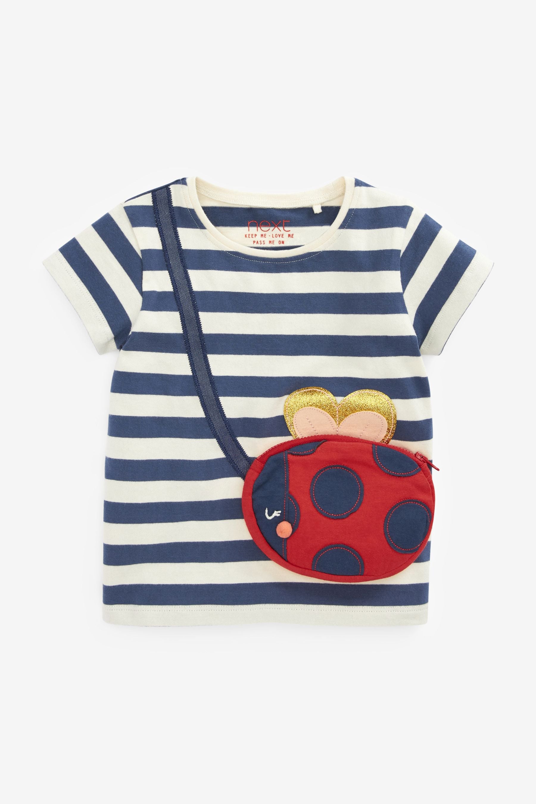 Cream/Navy Stripe Lady Bird Bag T-Shirt (3mths-7yrs)