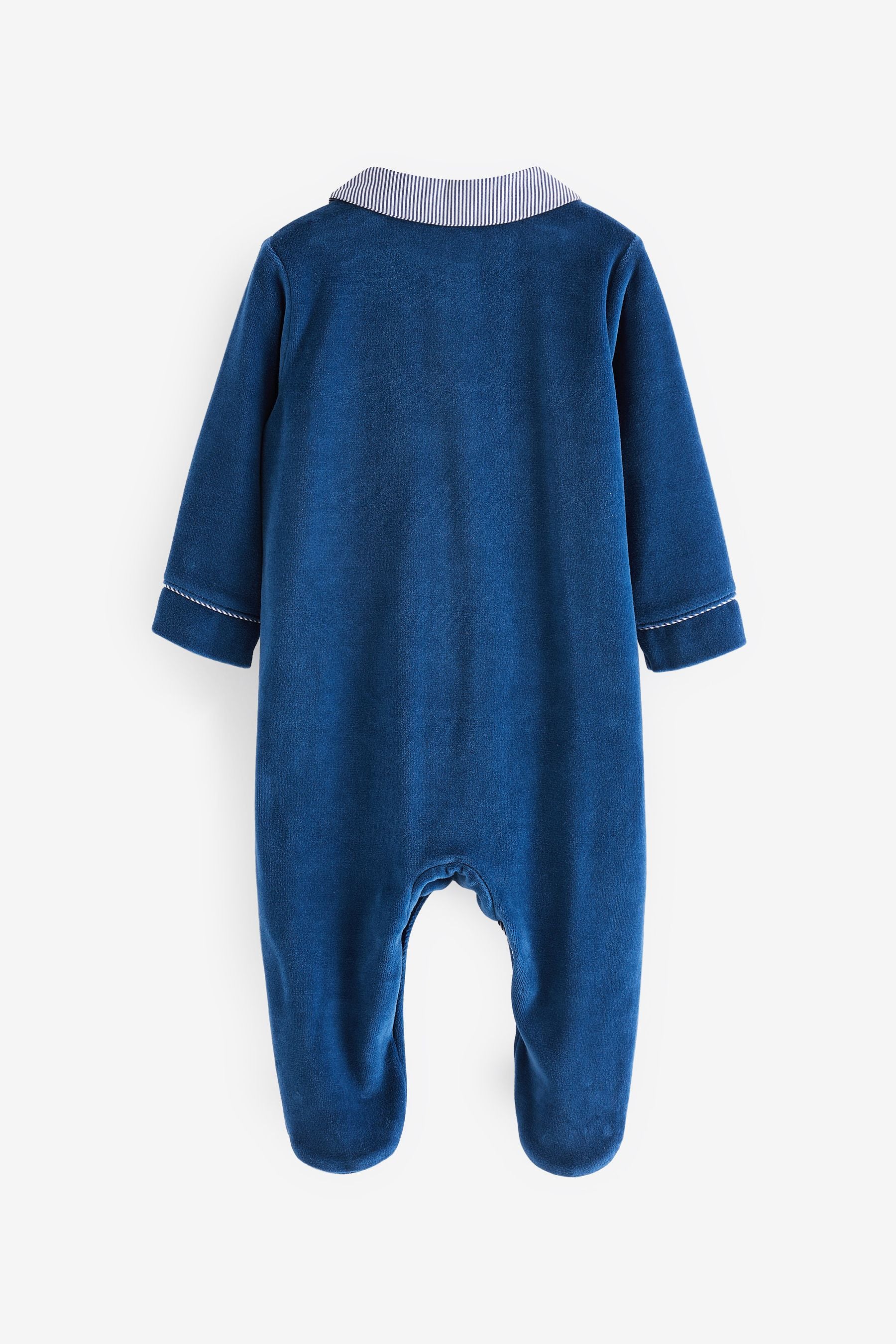 Navy Blue Bear Baby Velour Sleepsuit