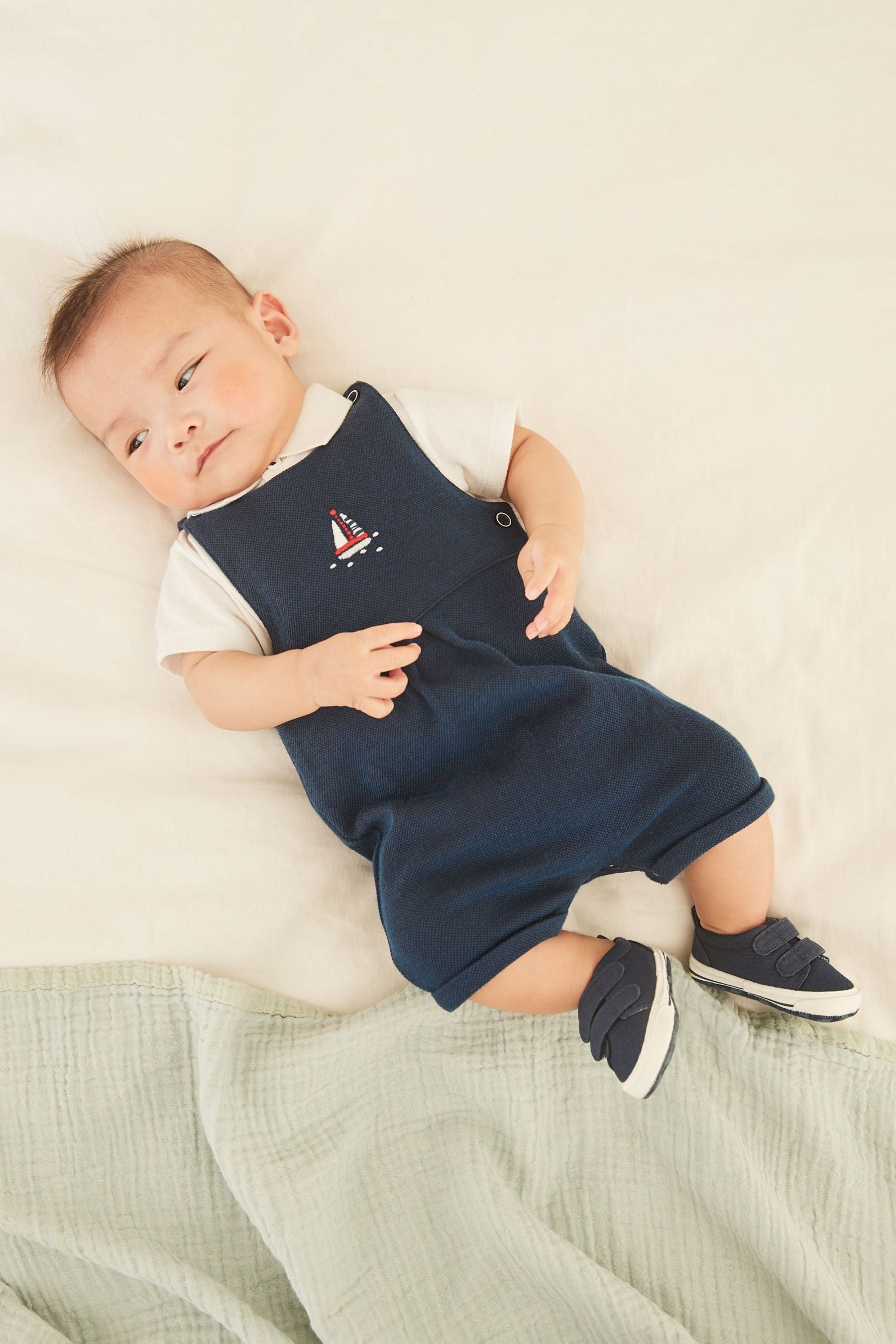 Navy Blue Baby Jersey Short Leg Dungarees (0mths-2yrs)