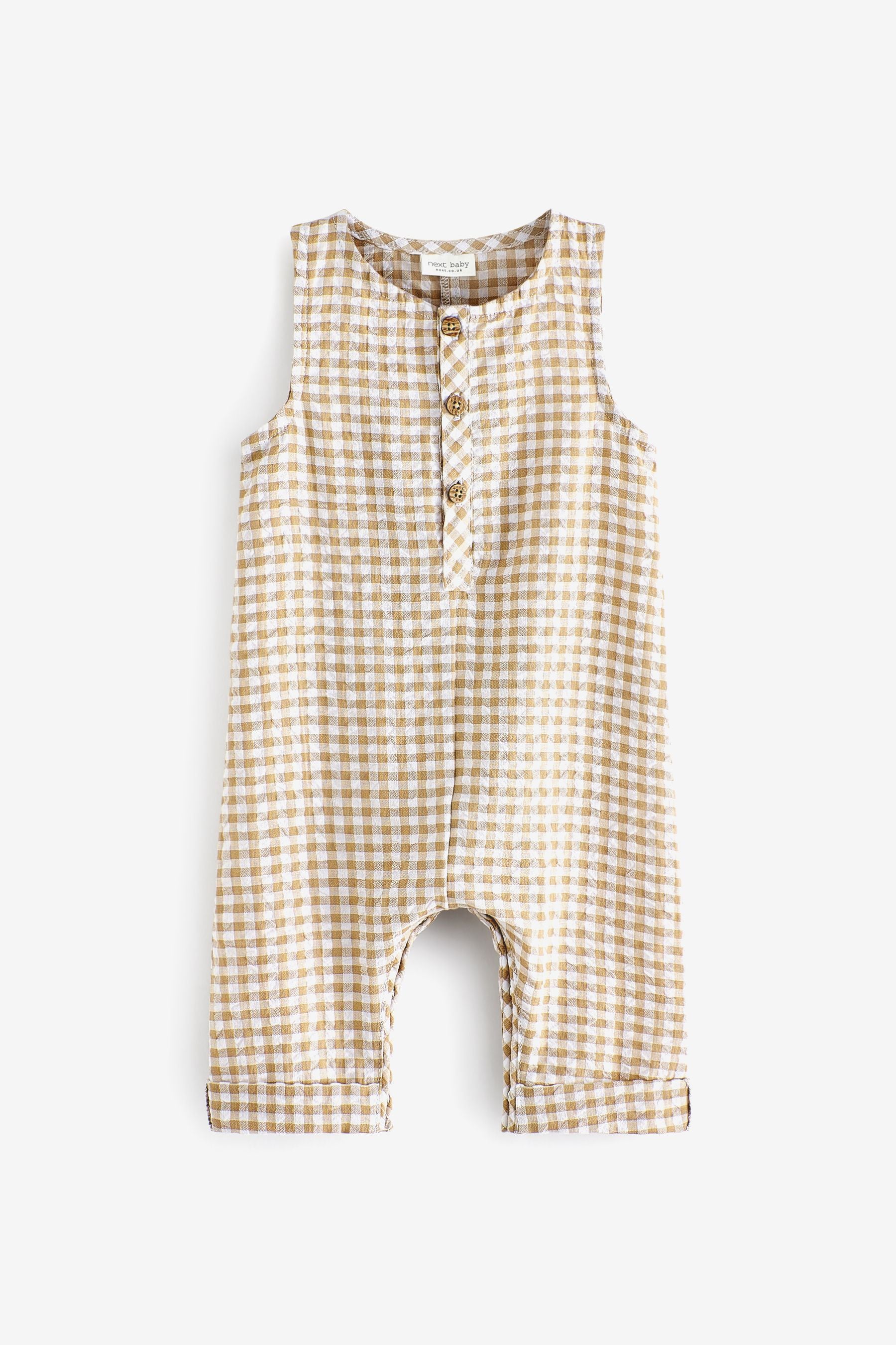 Neutral Gingham Baby Woven Crinkle Romper (0mths-2yrs)