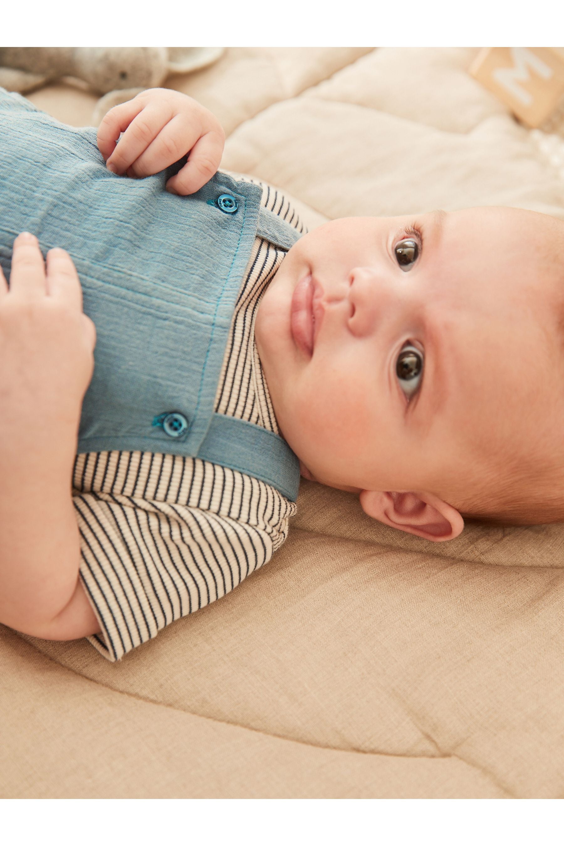 Navy Blue Baby 2 Piece Crinkle Dungarees And Bodysuit Set (0mths-2yrs)