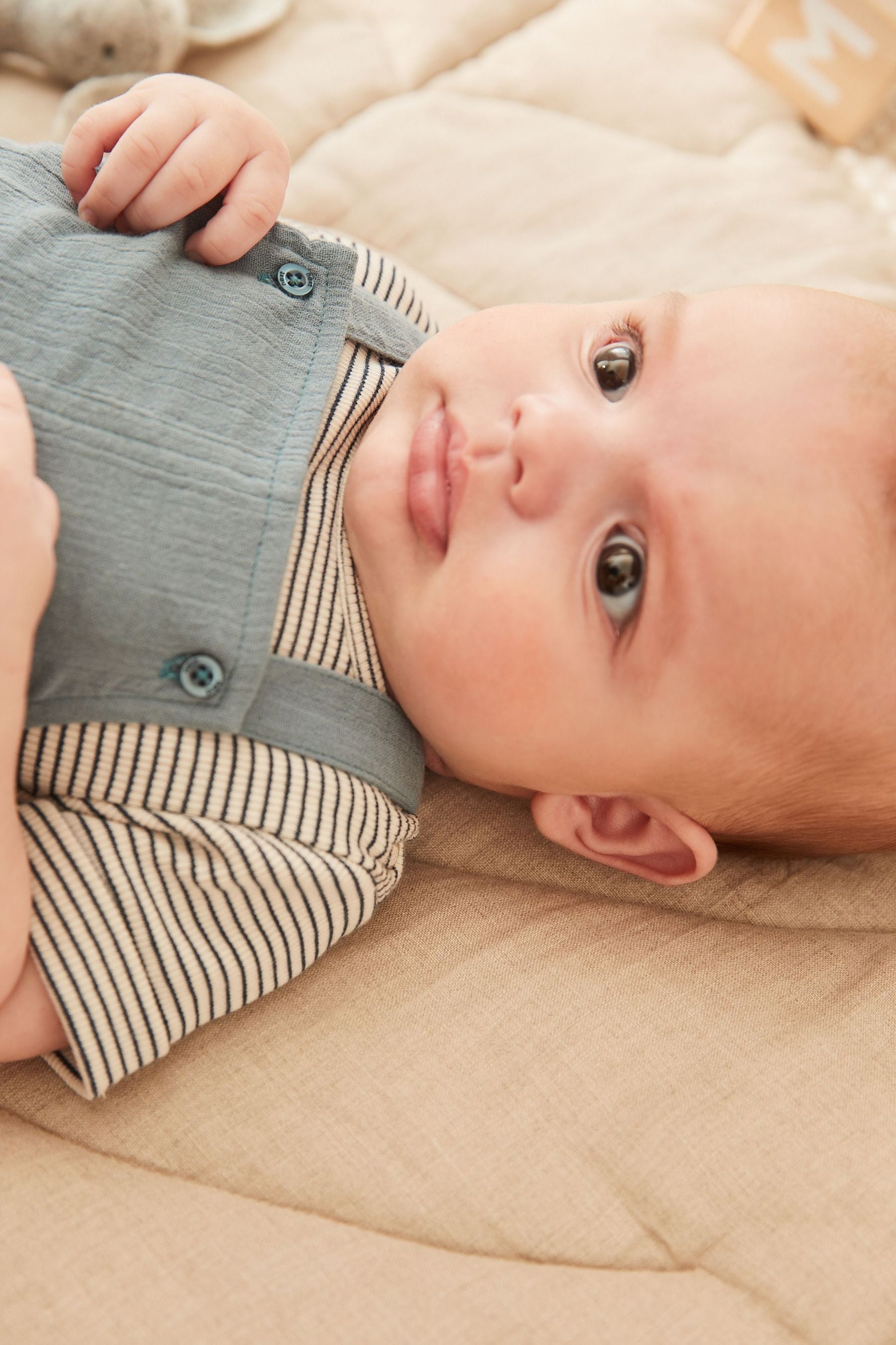 Navy Blue Baby 2 Piece Crinkle Dungarees And Bodysuit Set (0mths-2yrs)