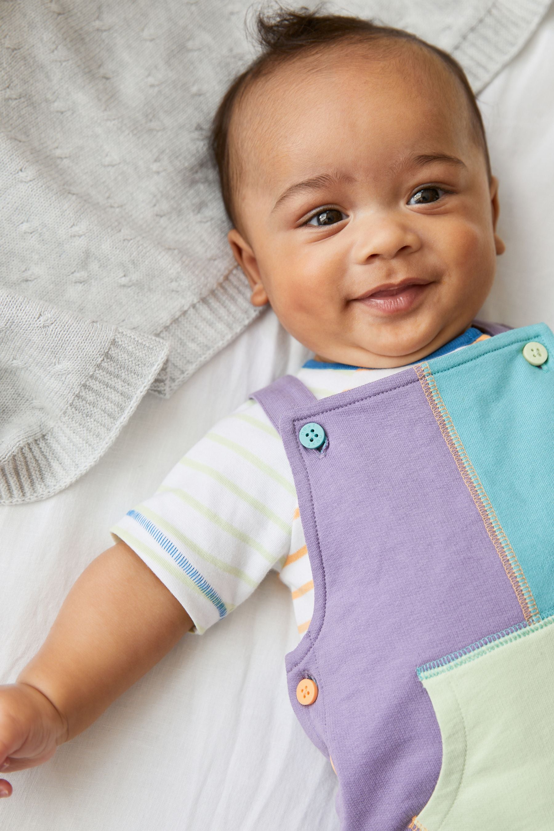 Purple/Green Colourblock Baby Jersey Short Dungarees and Bodysuit Set (0mths-2yrs)