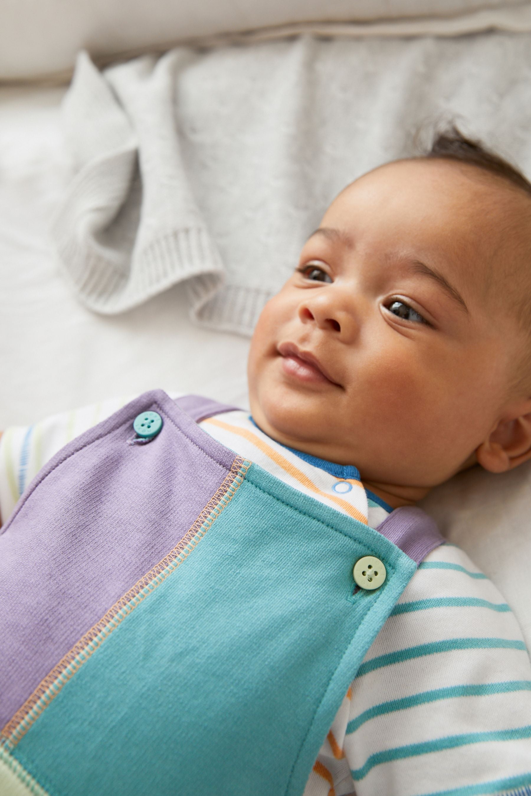 Purple/Green Colourblock Baby Jersey Short Dungarees and Bodysuit Set (0mths-2yrs)