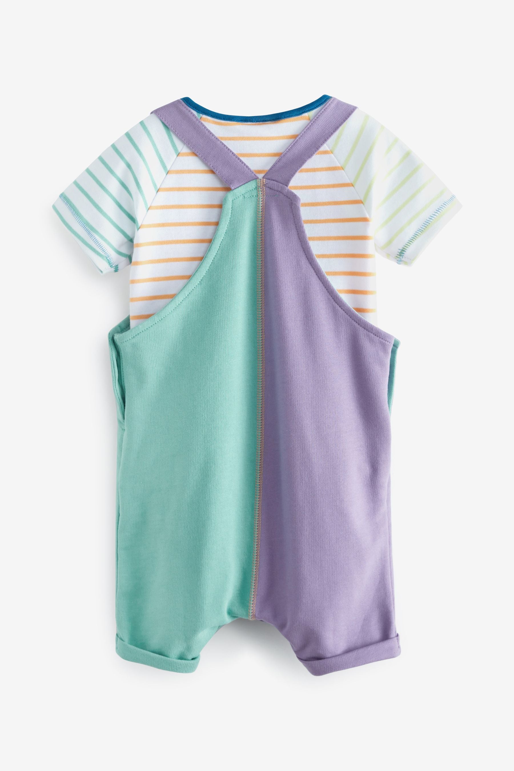 Purple/Green Colourblock Baby Jersey Short Dungarees and Bodysuit Set (0mths-2yrs)