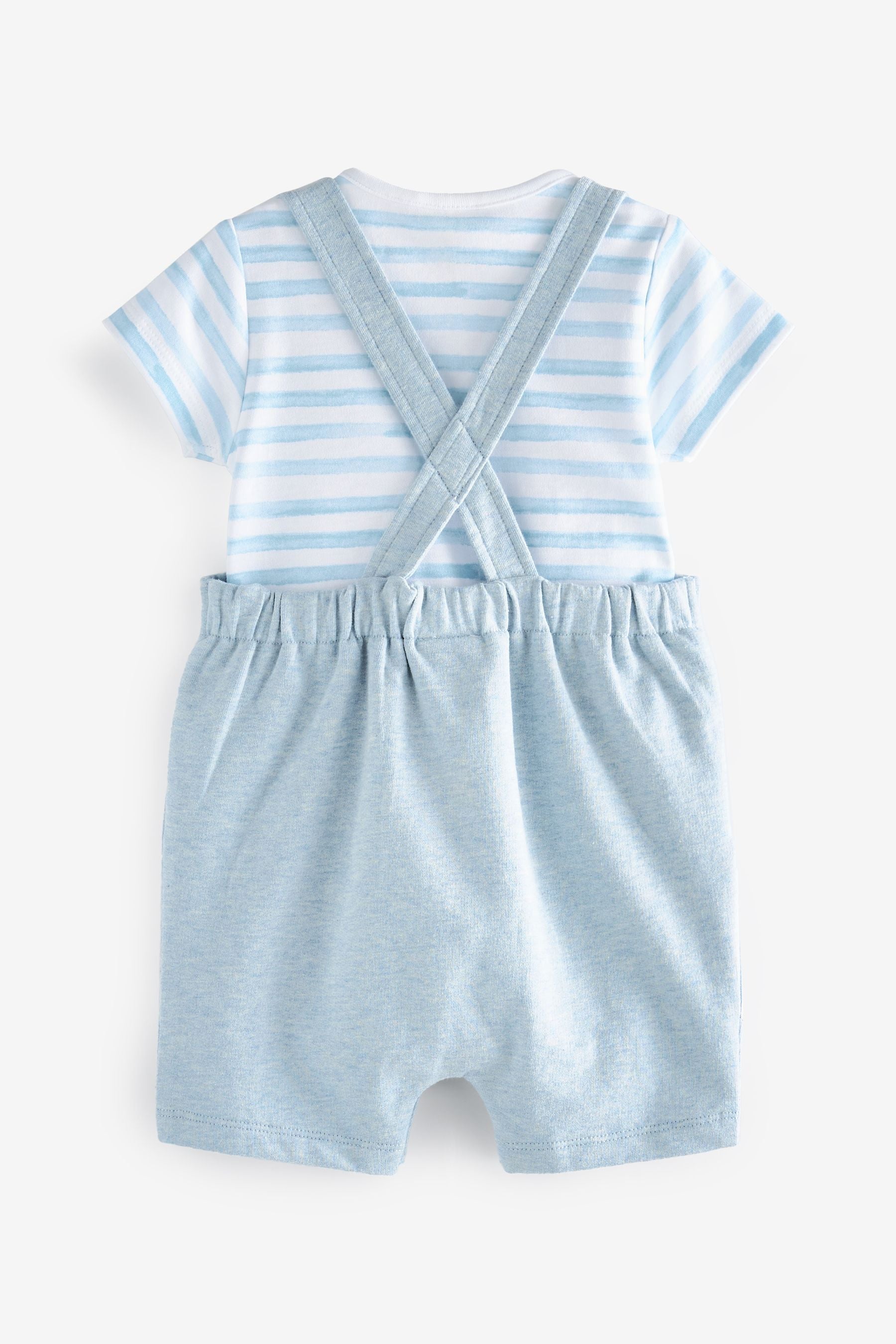 Blue Applique Boat Baby Jersey Dungarees And Bodysuit Set (0mths-2yr