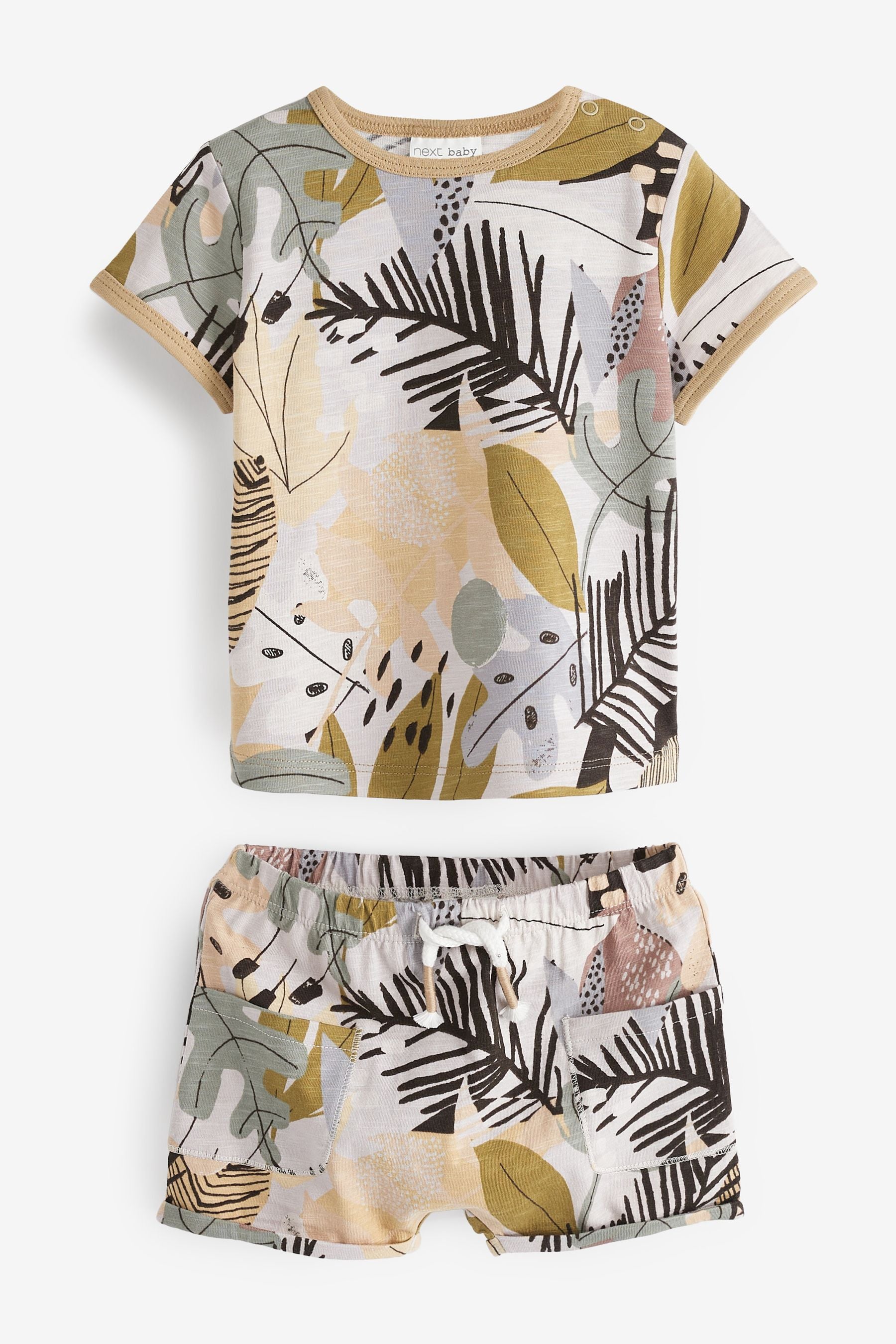 Palm Print Khaki Green Baby 6 Piece T-Shirt and Shorts Set